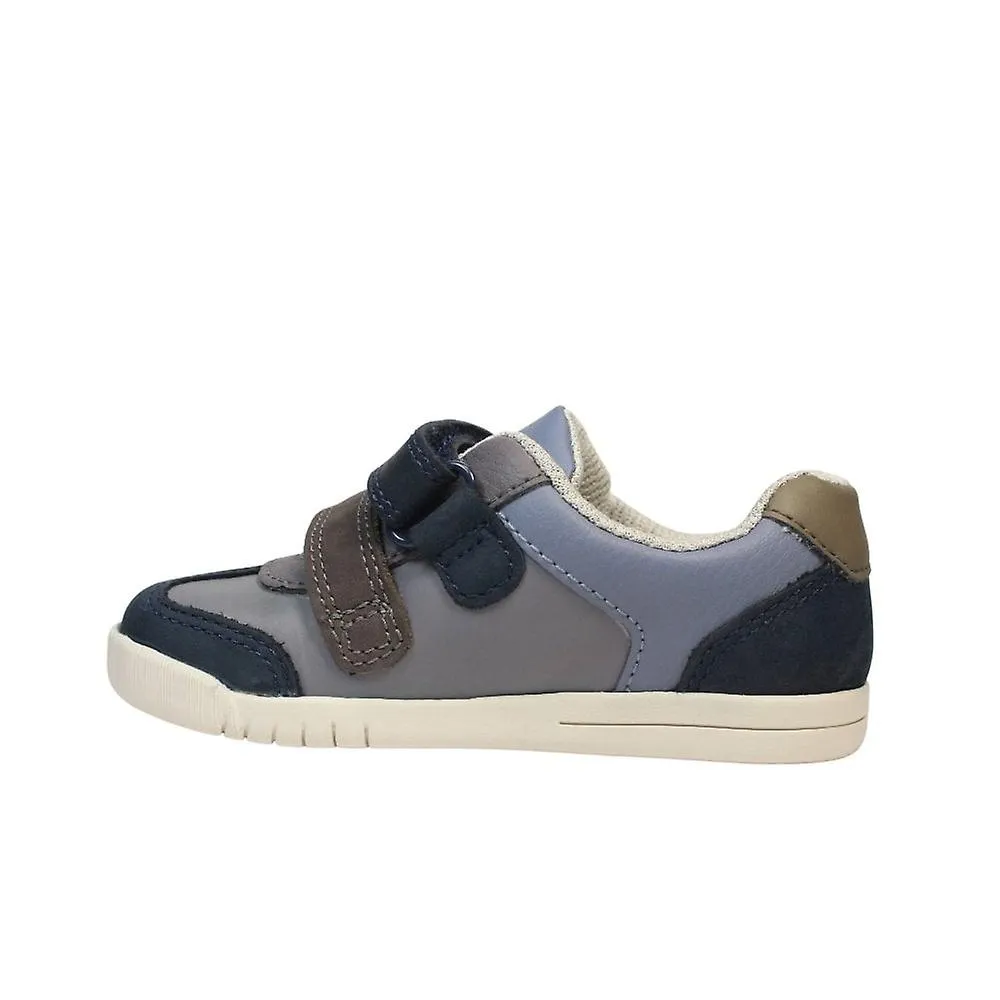 Kids Clarks Den Stripe Toddler | Navy Combi | Childrens Rip Tape Shoes