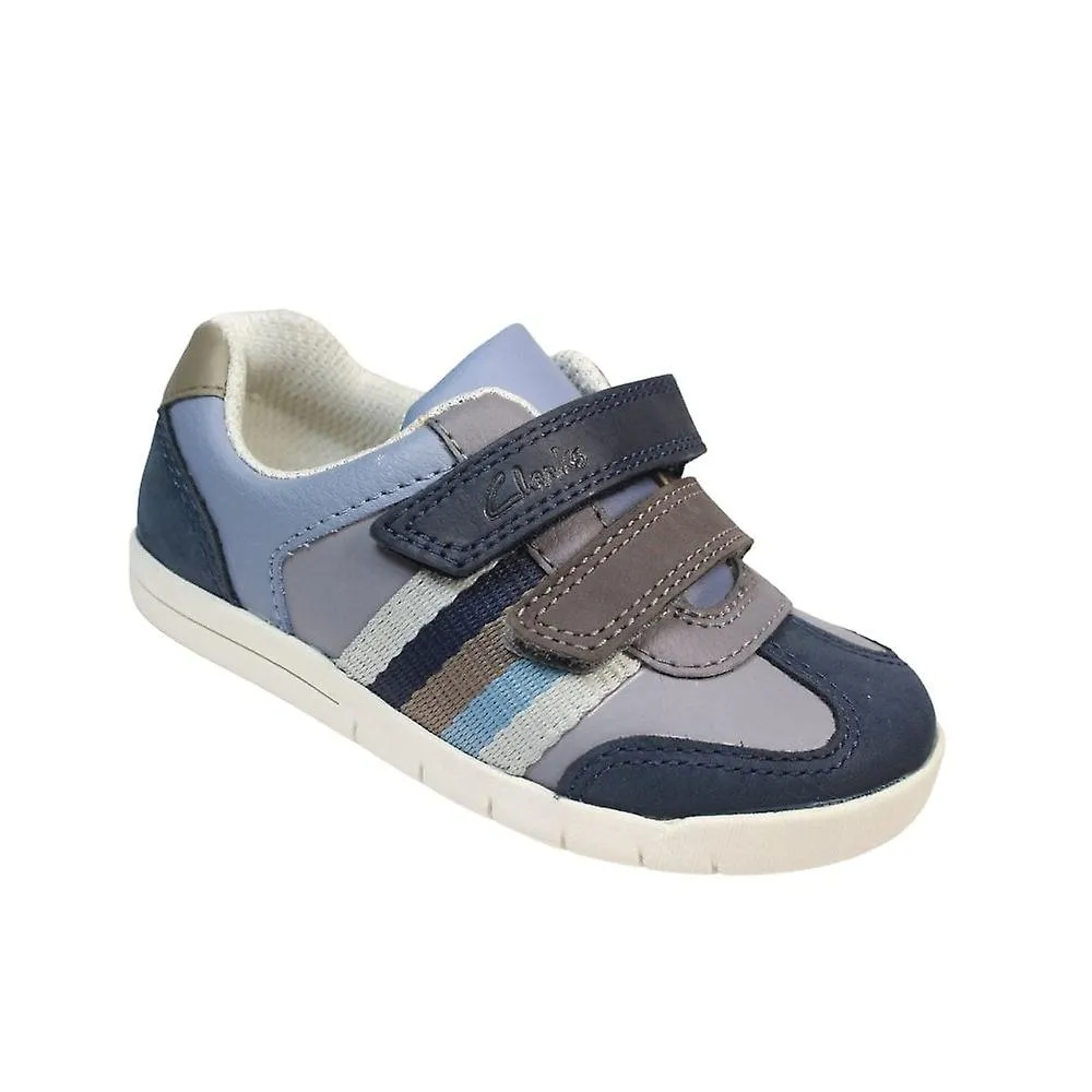 Kids Clarks Den Stripe Toddler | Navy Combi | Childrens Rip Tape Shoes