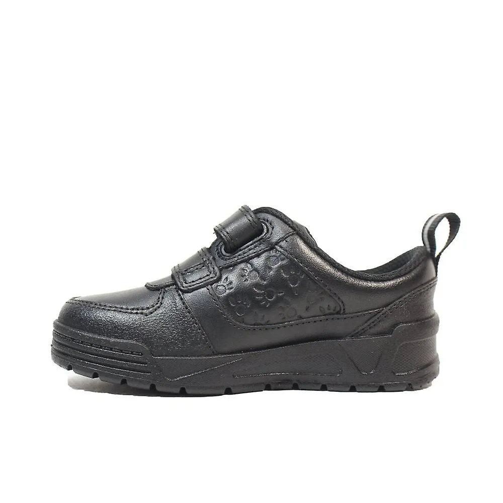 Kids Clarks Palmer Steggy Kids | Black Leather | Boys Rip Tape School Shoes