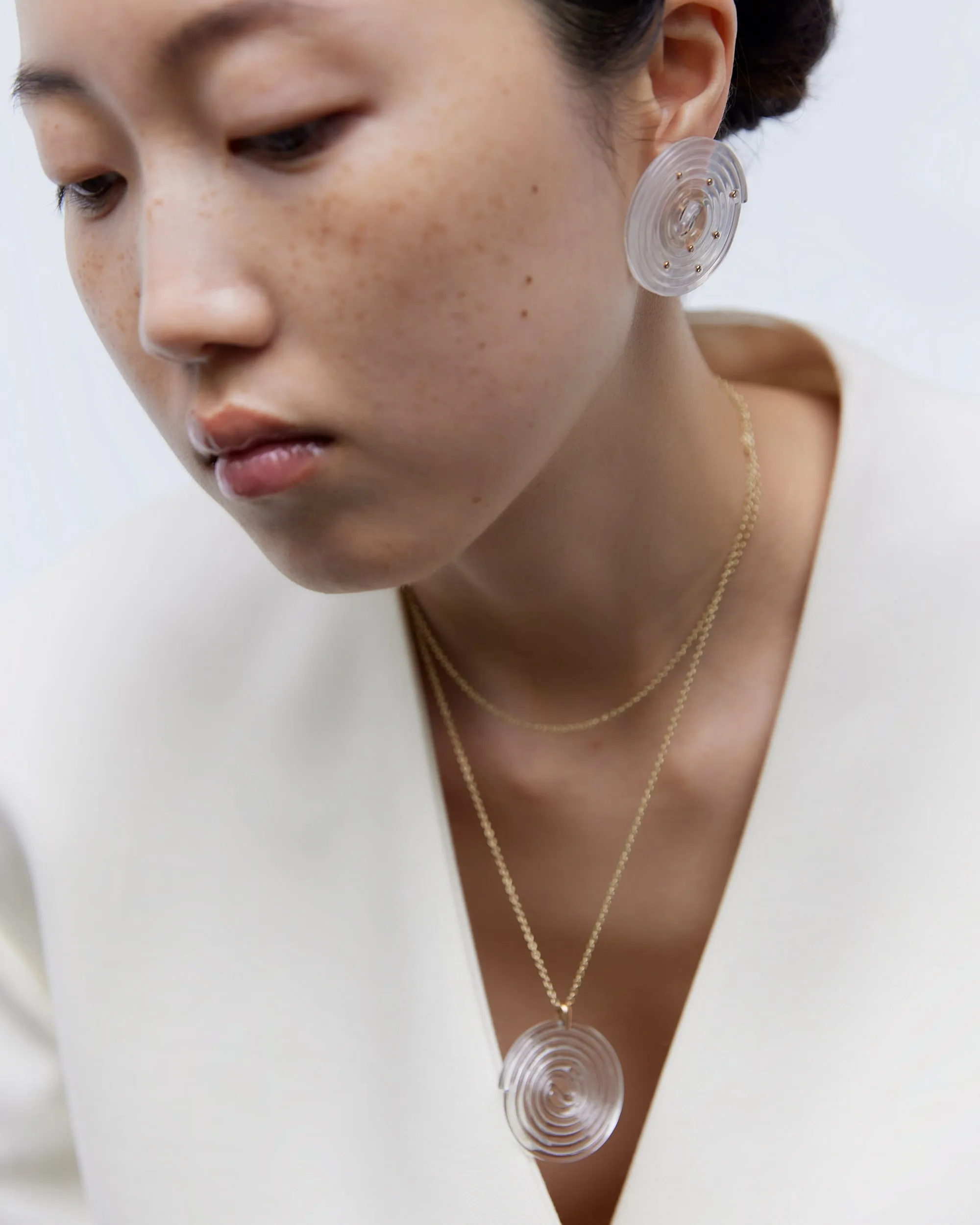 Licorice ear clips stoned milky quartz with rose gold and diamond