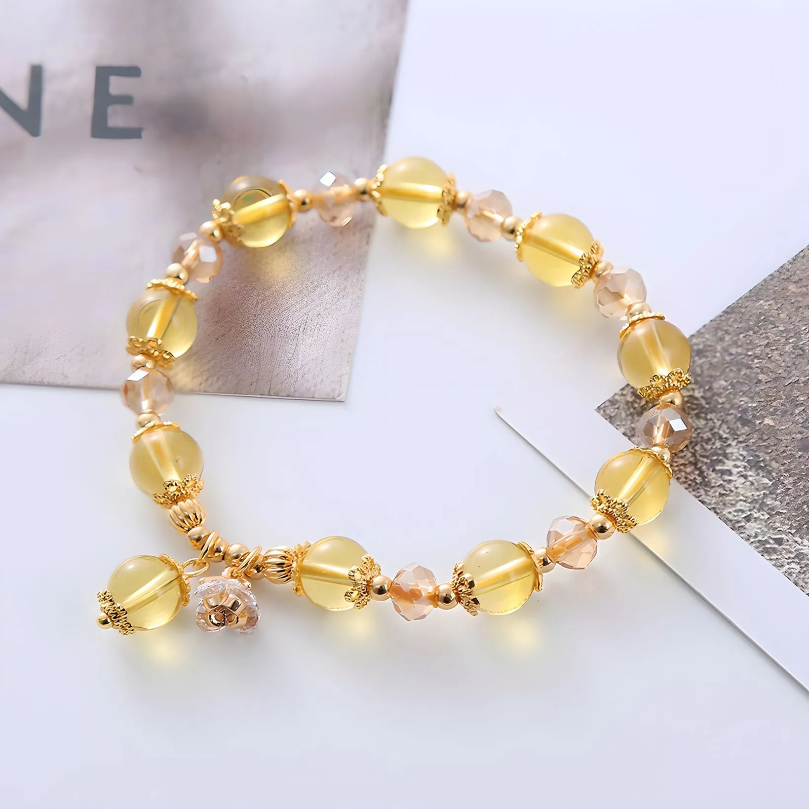 Luxyin Virginia Citrine Crystal Bead Bracelet