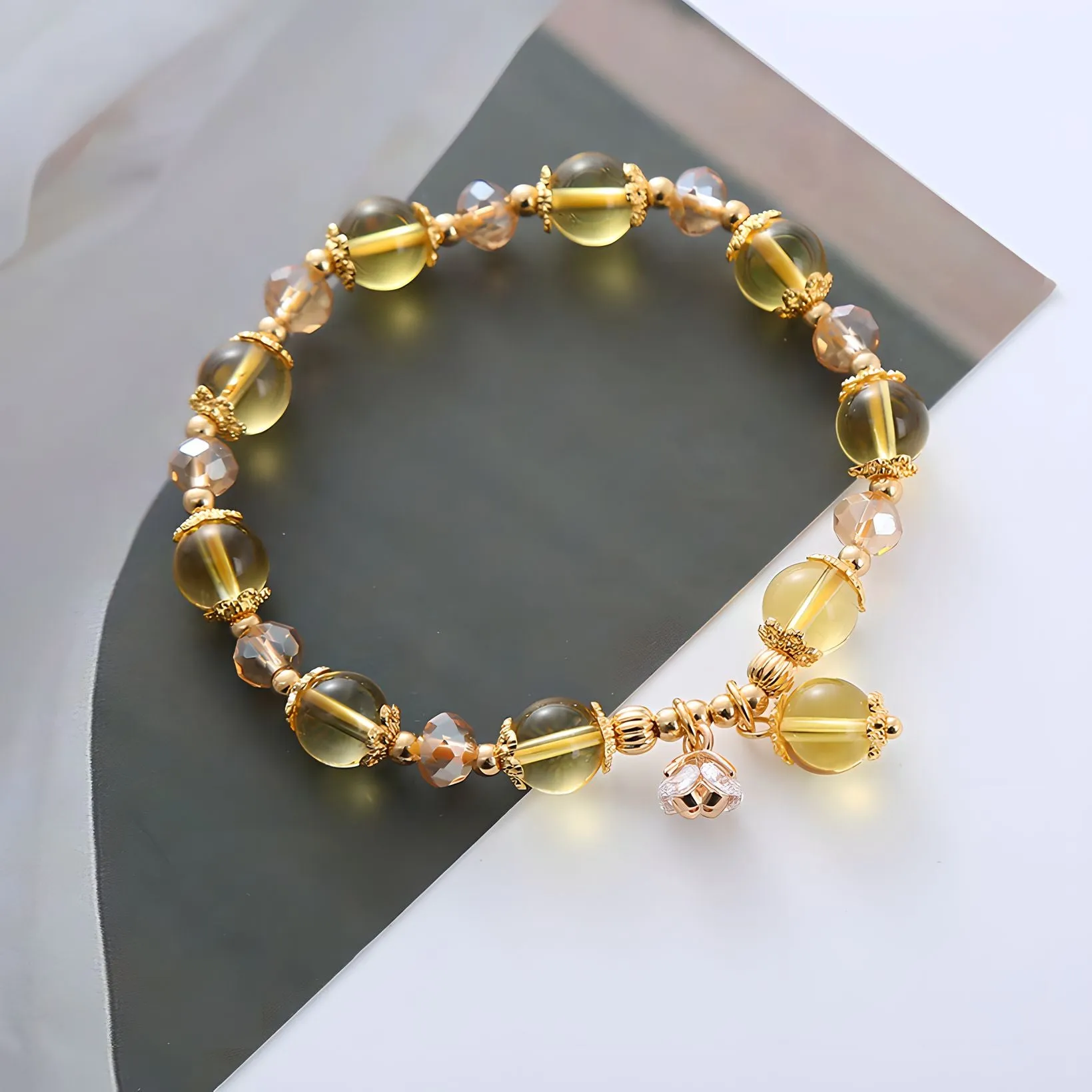 Luxyin Virginia Citrine Crystal Bead Bracelet