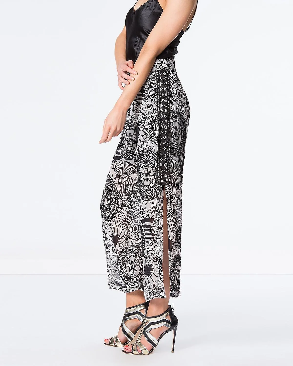 Mandela Printed Beaded Wide Leg Pants