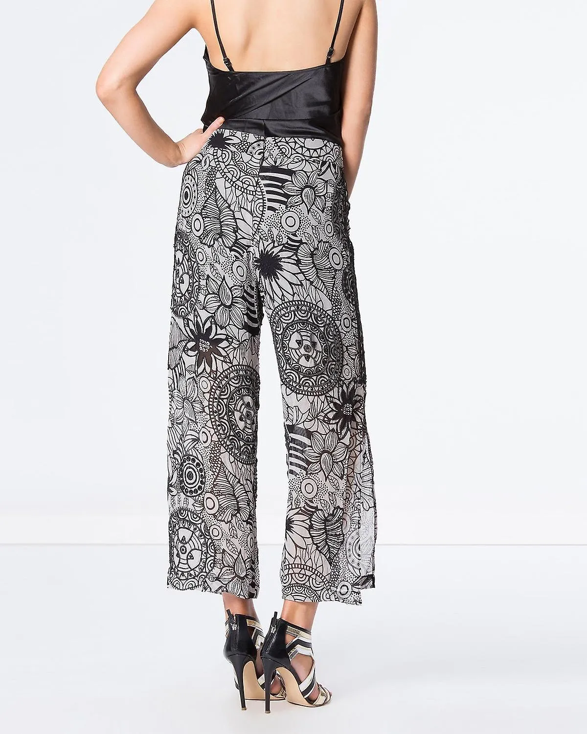 Mandela Printed Beaded Wide Leg Pants