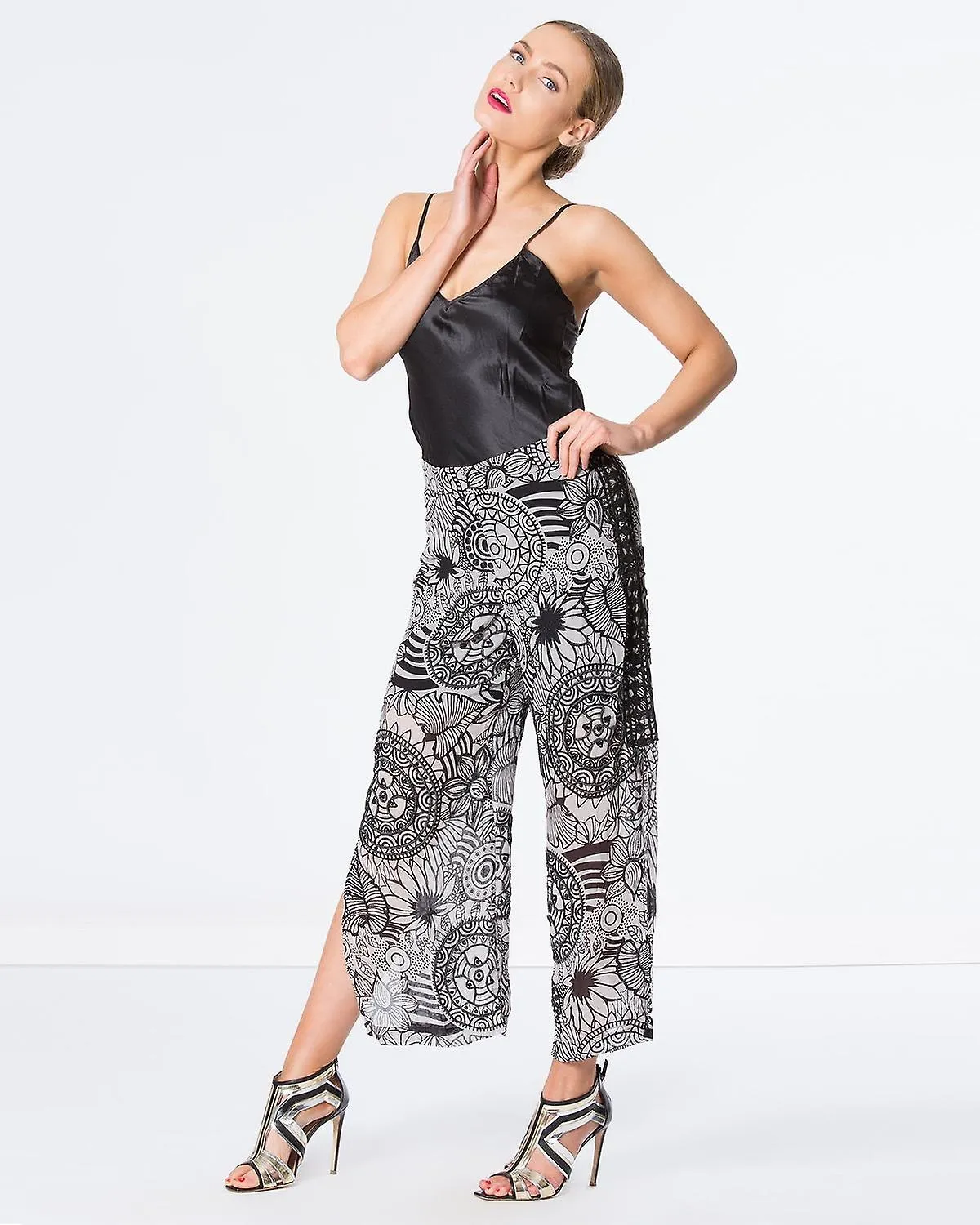 Mandela Printed Beaded Wide Leg Pants