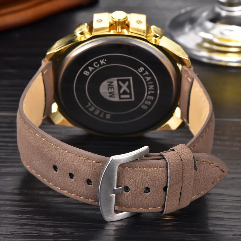 Men's Analog Steel Case Quartz Dial Synthetic Leather Wrist Sport Watch Gift Watches Clock Men Watch XI