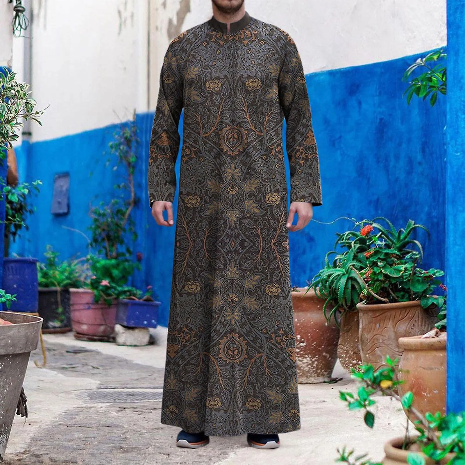 Middle East Jubba Thobe Long Sleeves Men Muslim Robe Traditional Muslim Clothing