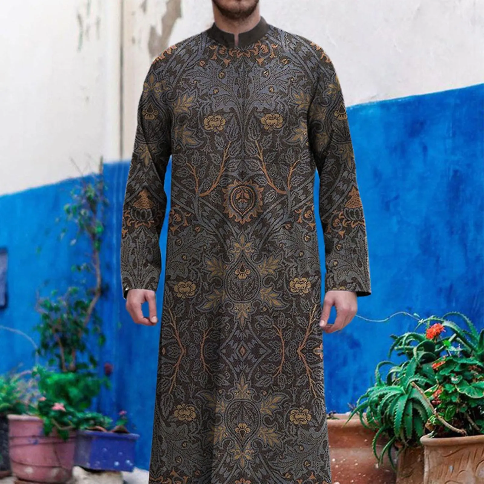 Middle East Jubba Thobe Long Sleeves Men Muslim Robe Traditional Muslim Clothing