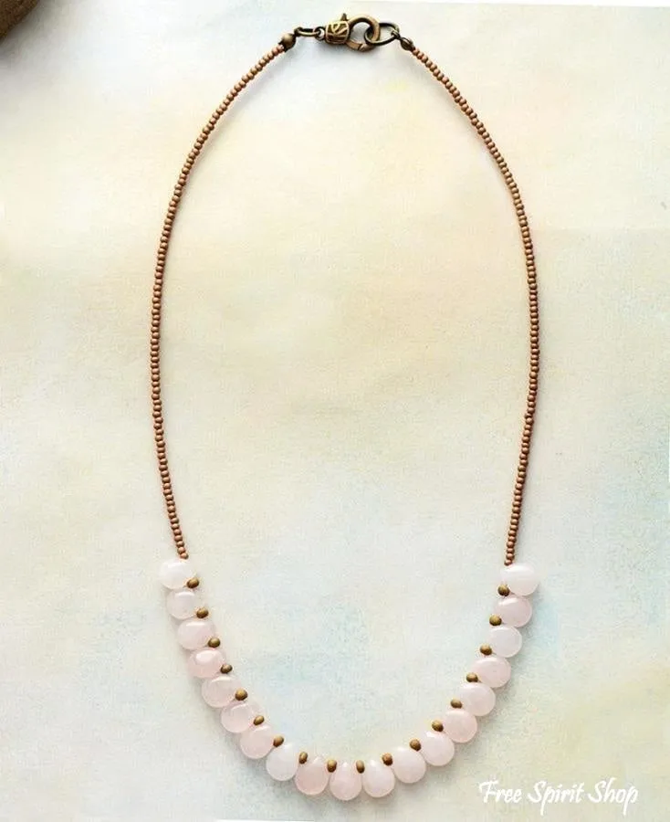 Natural Clear Rose Quartz Teardrop Bead Necklace