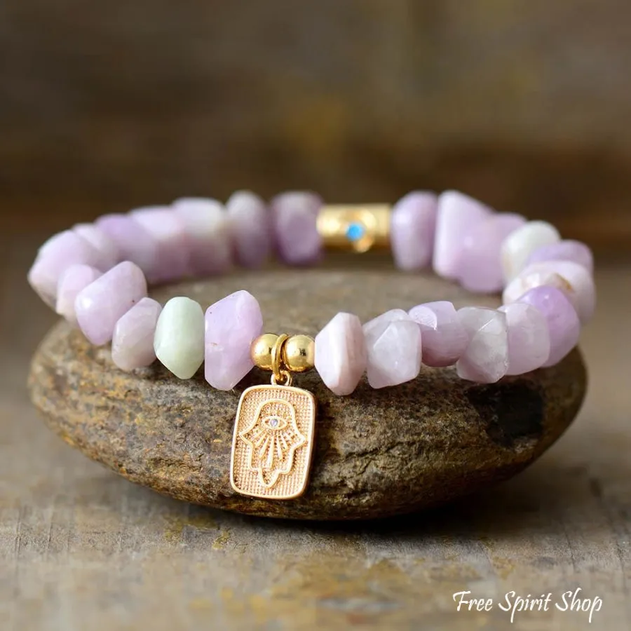 Natural Purple Quartz Hamsa Hand Bead Bracelet