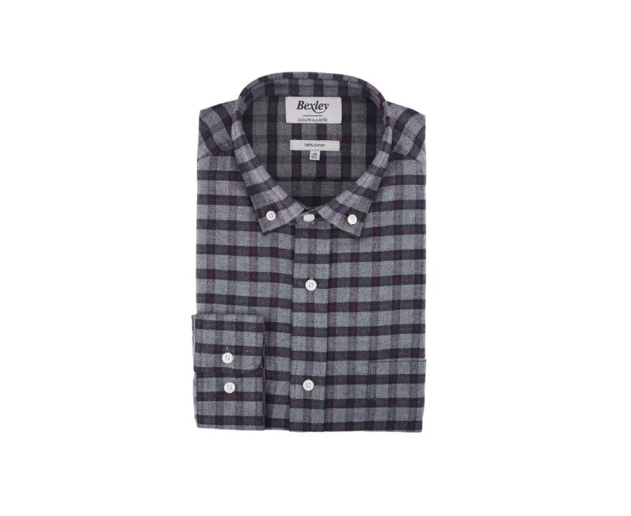 Navy and Grey check flannel shirt - FRANKLIN