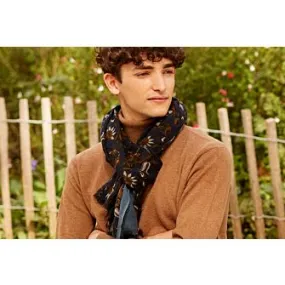 Navy patterned blue grey & camel Wool scarf