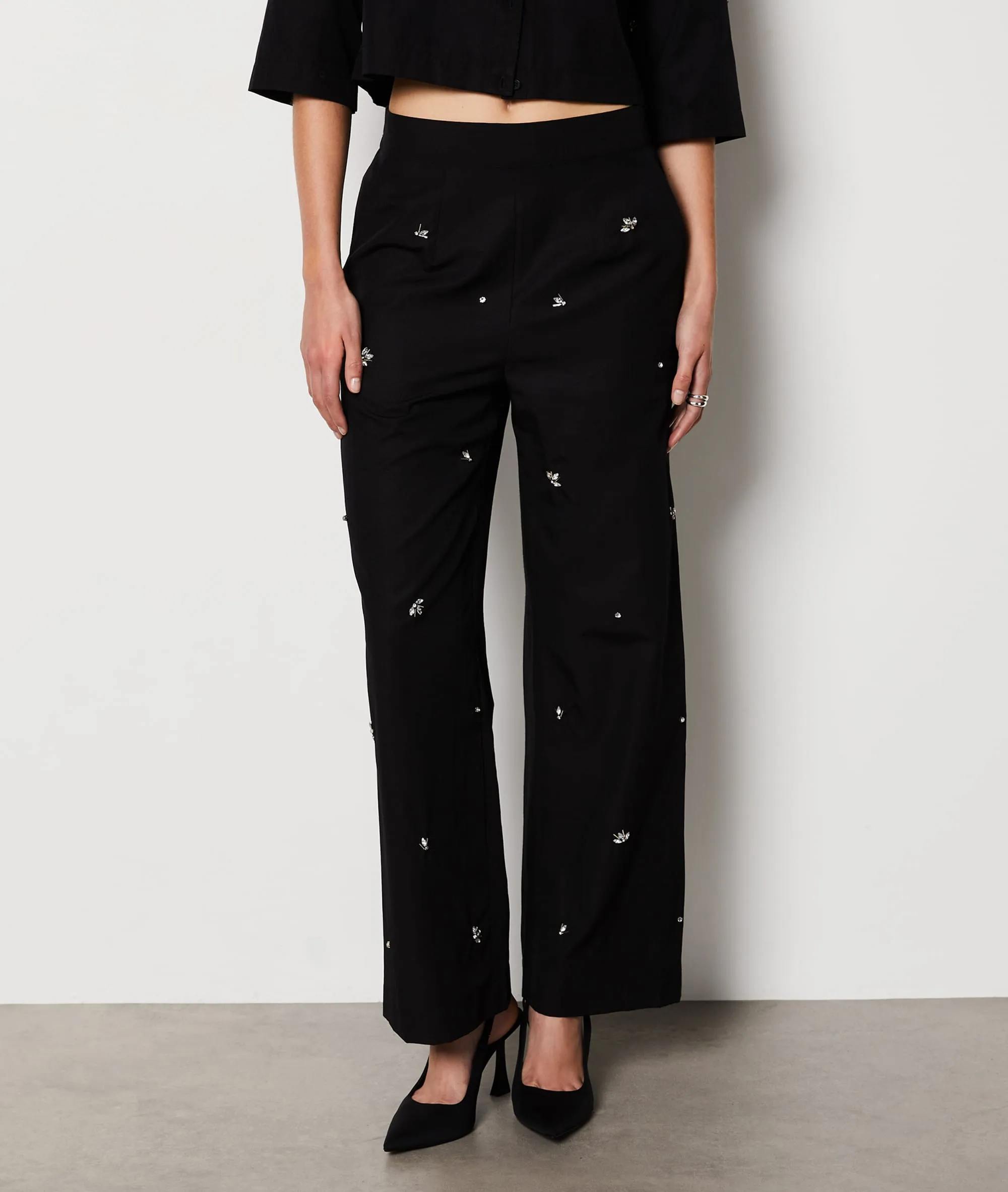 Pantalon coupe droite avec strass CRYSTAL BROD NOIR - ETAM