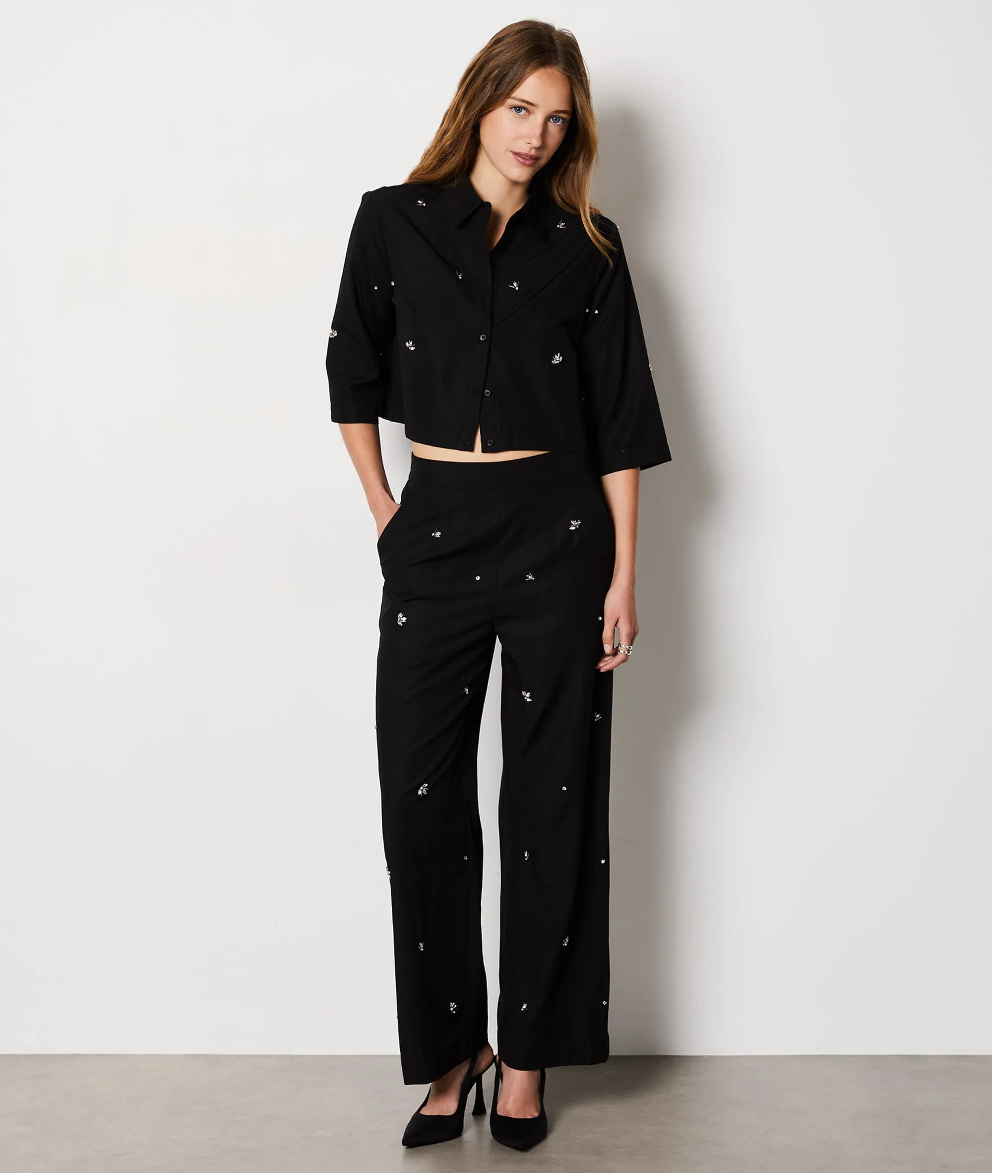 Pantalon coupe droite avec strass CRYSTAL BROD NOIR - ETAM