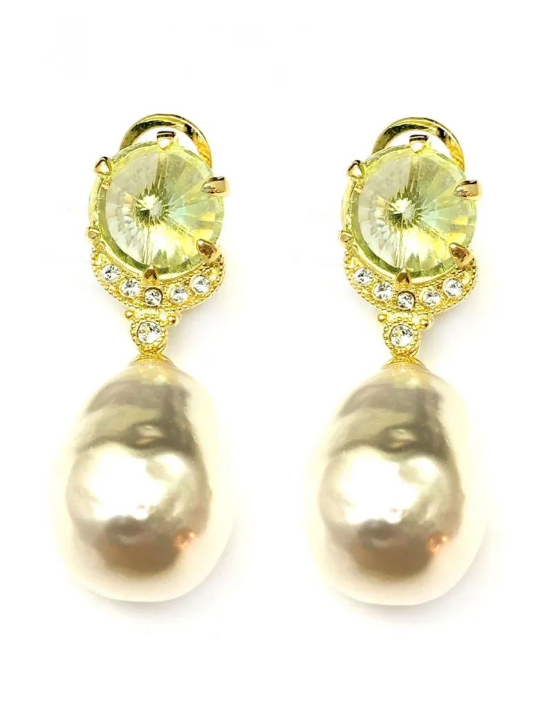 PENDIENTES MUJER JOYERIA PERLAS Y CRISTAL CITRINO SWAROVSKI