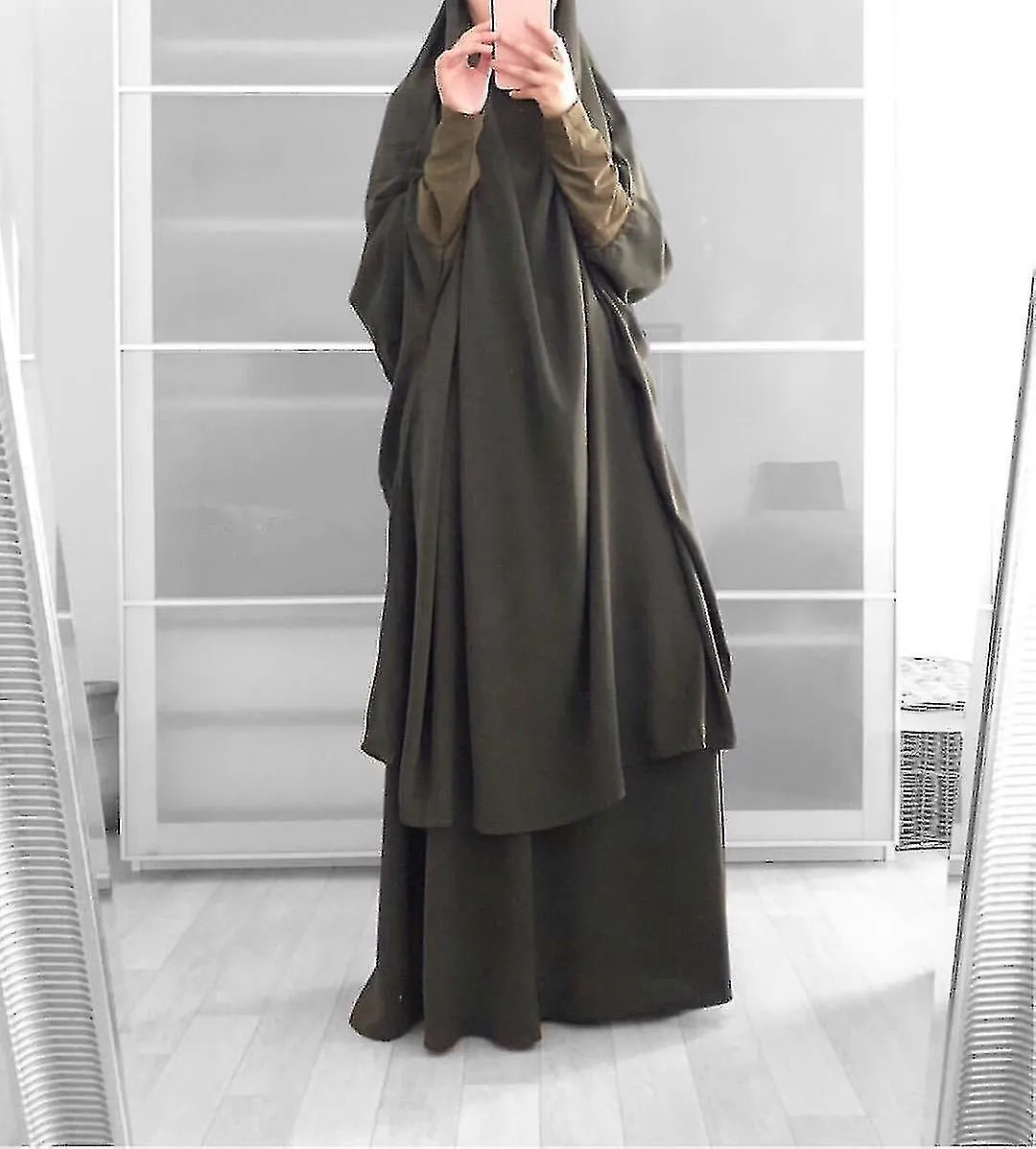 Ramadan Jilbab 2 Piece Abaya Khimar Set Muslim Women Prayer Garment Long Hijab Skirt Islamic Clothing Djellaba Dubai Niqab Burka