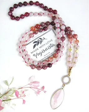 Red Hematoid Quartz, Pink Rose Quartz Pendant Necklace