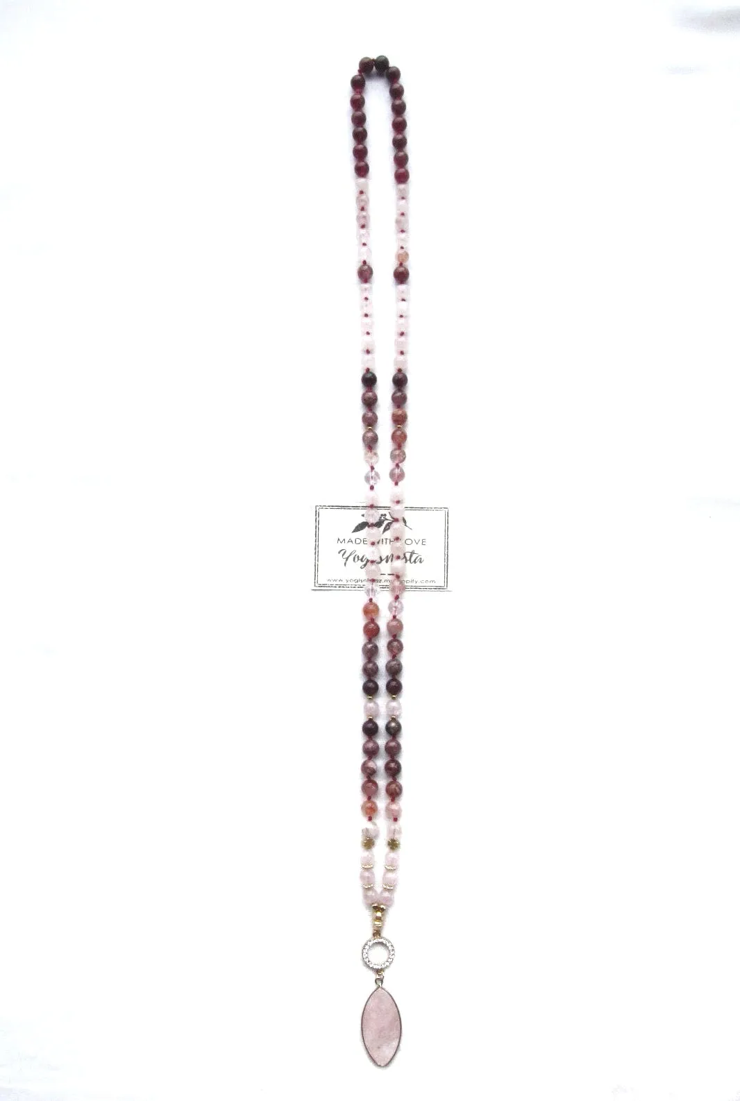 Red Hematoid Quartz, Pink Rose Quartz Pendant Necklace