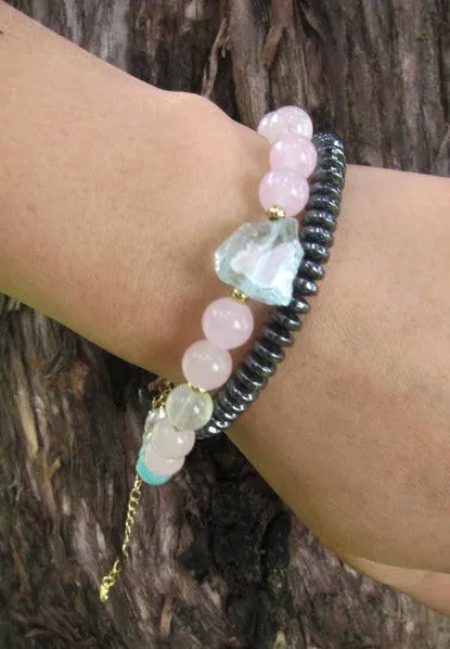 Rose Quartz, Freshwater Pearl, Blue Quartz Necklace