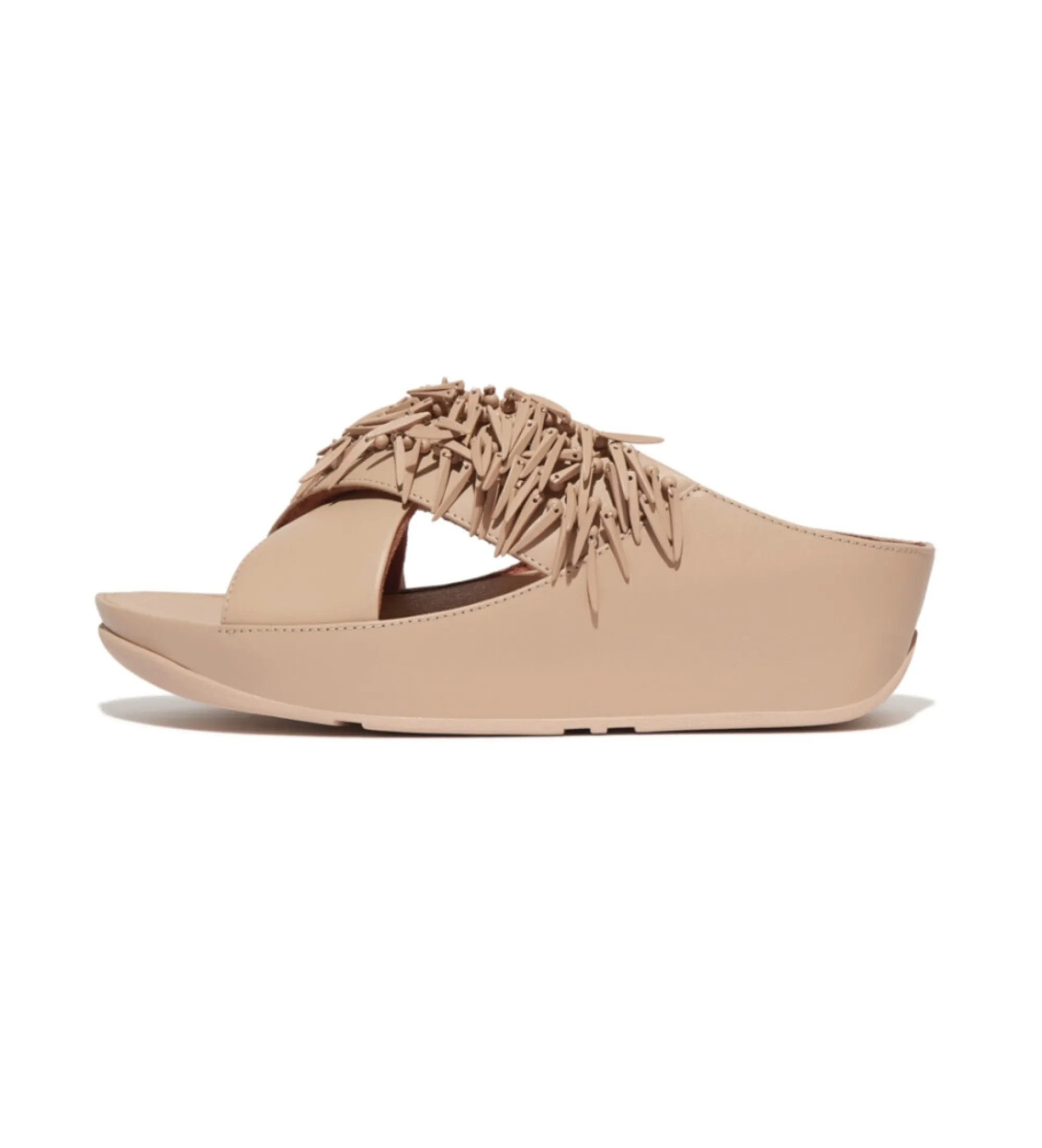 Sandalias de piel Rumba Beaded Cross slides beige