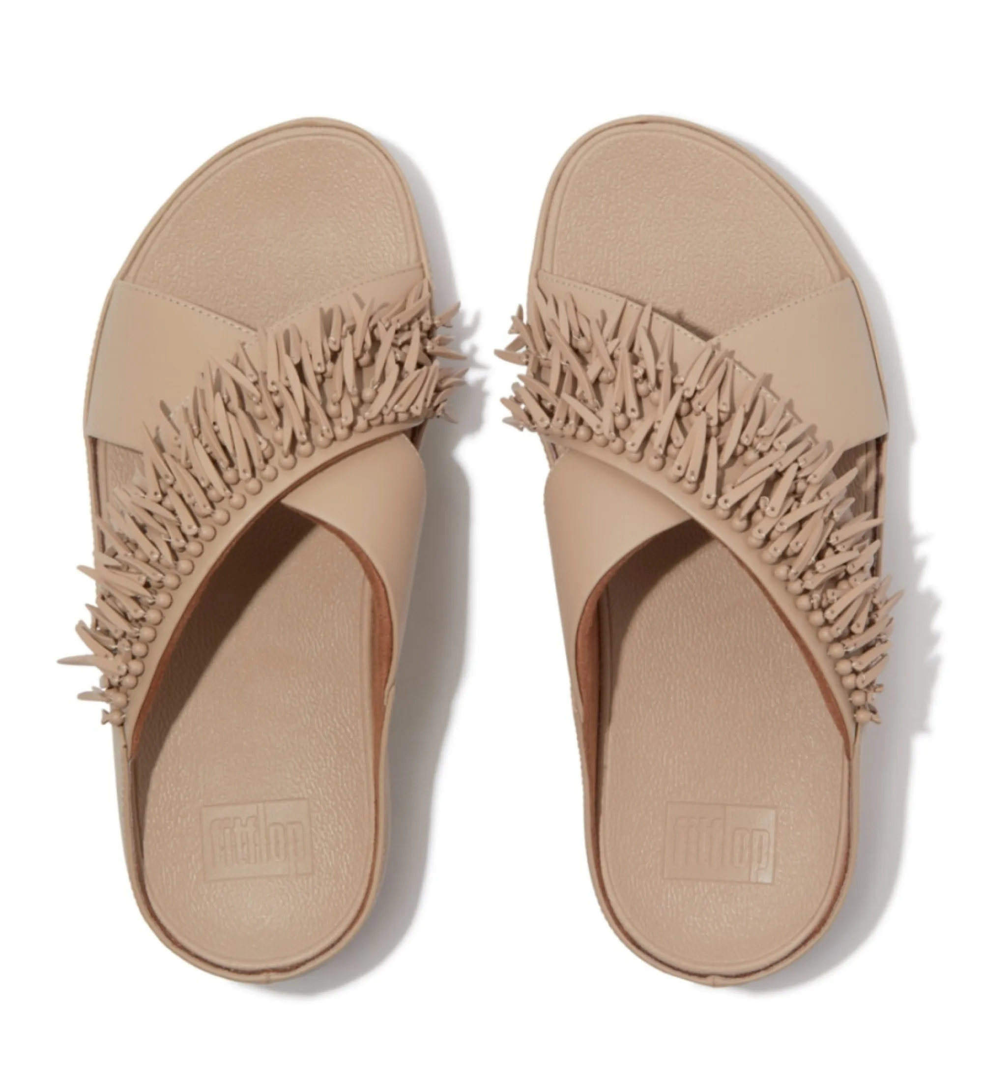 Sandalias de piel Rumba Beaded Cross slides beige