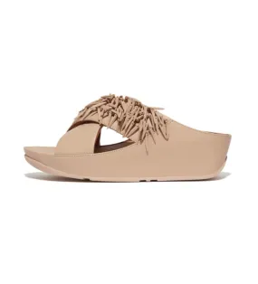 Sandalias de piel Rumba Beaded Cross slides beige