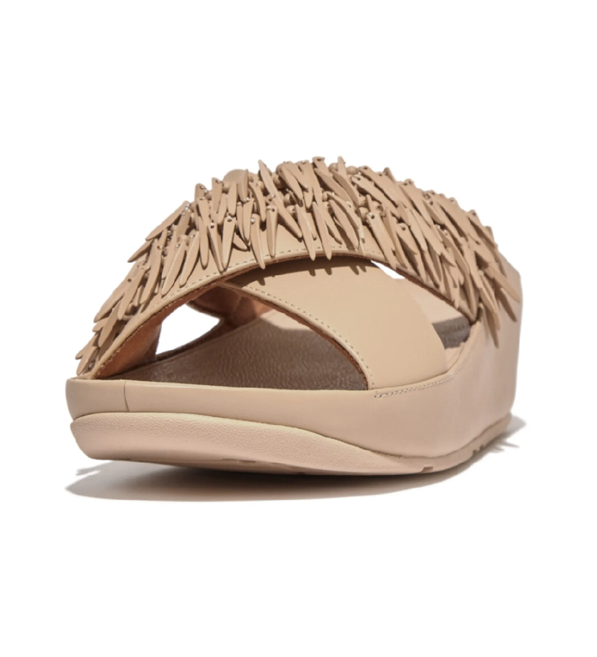 Sandalias de piel Rumba Beaded Cross slides beige