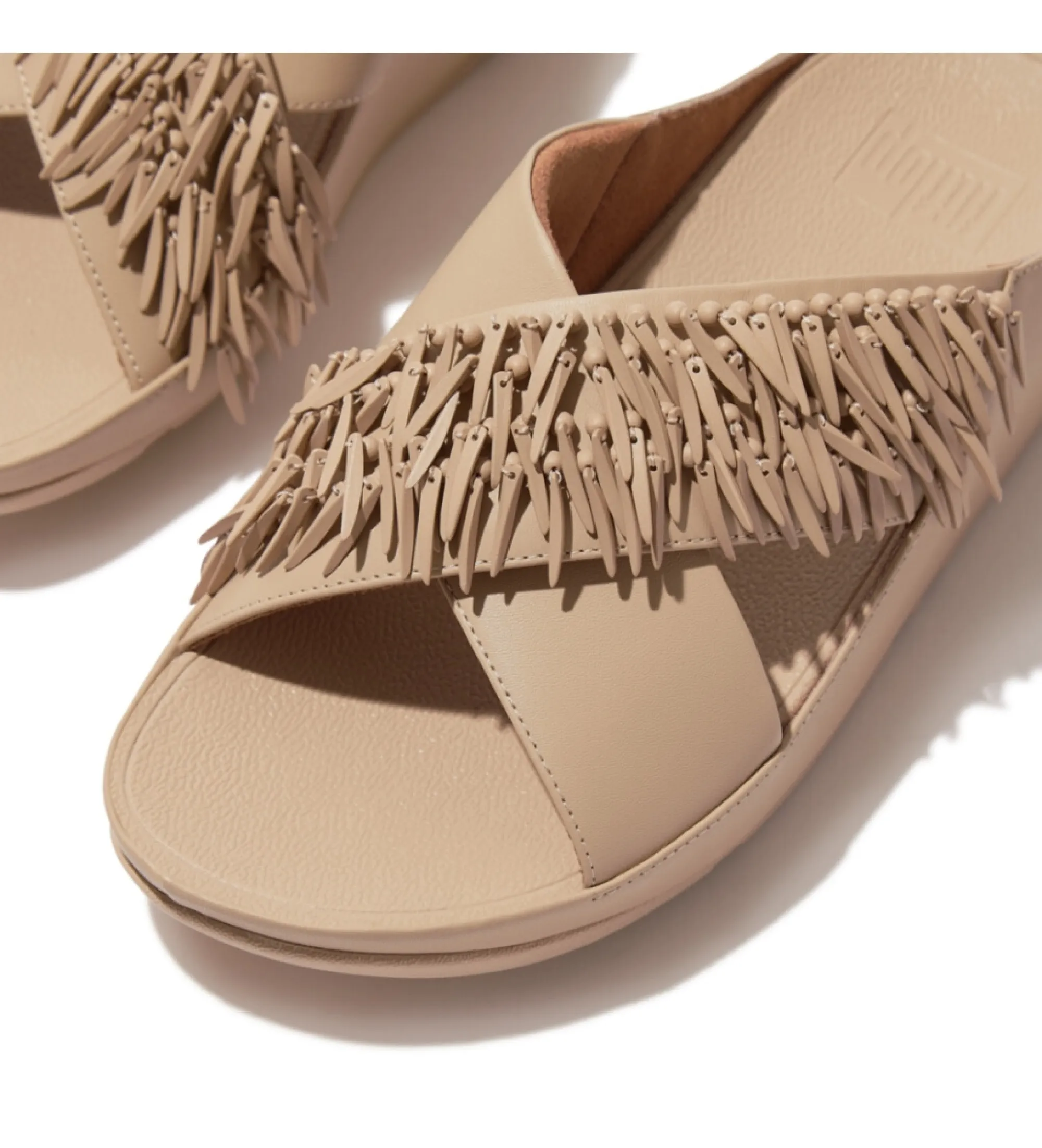 Sandalias de piel Rumba Beaded Cross slides beige