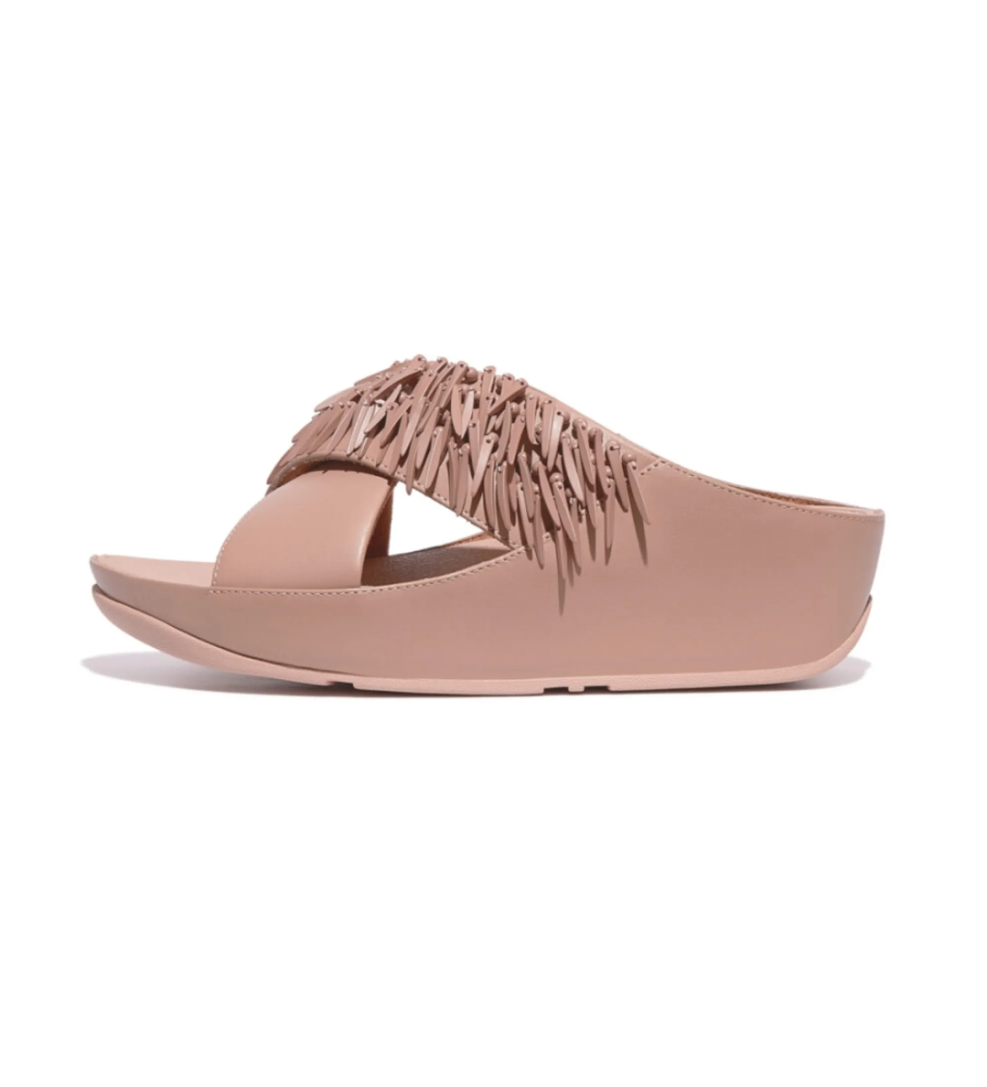 Sandalias de piel Rumba Beaded Cross slides rosa