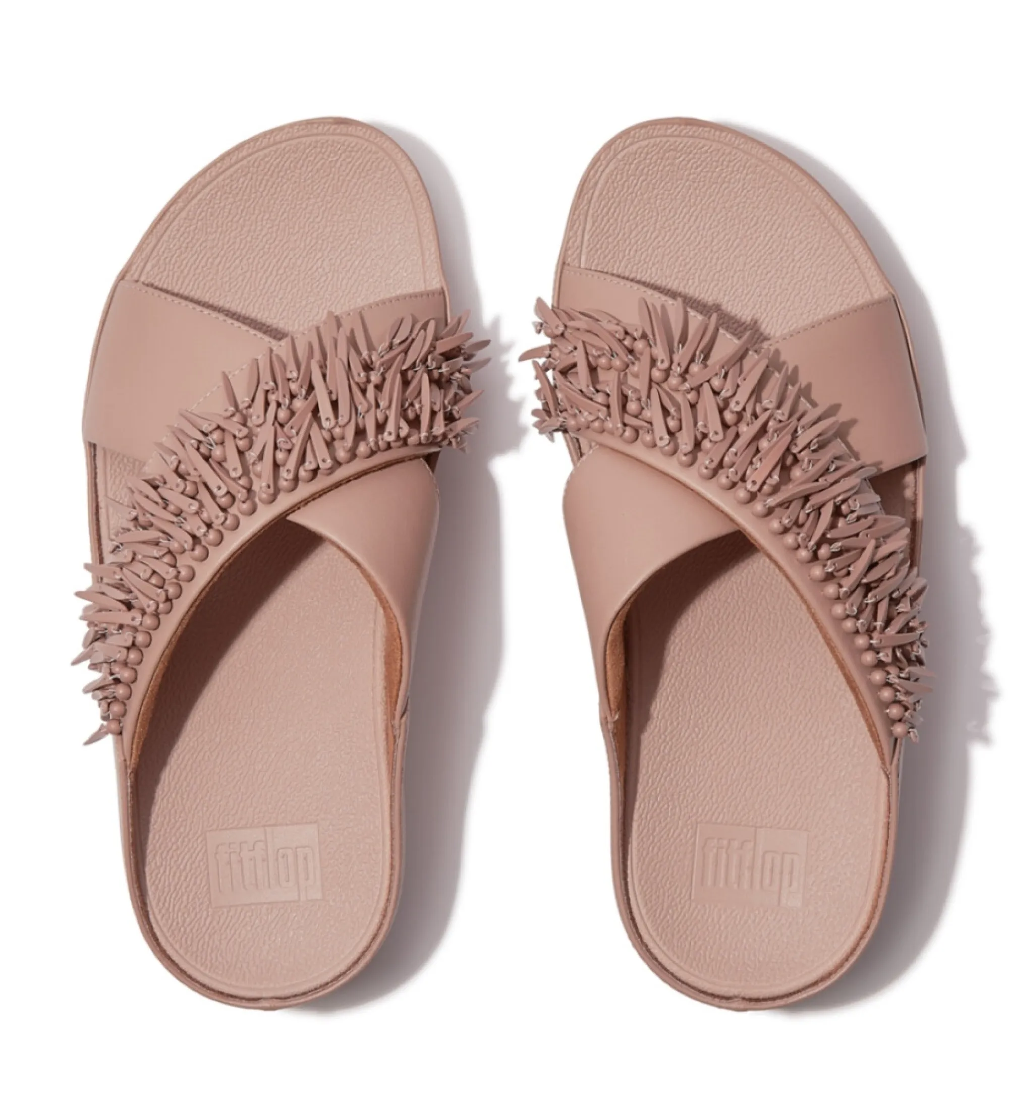 Sandalias de piel Rumba Beaded Cross slides rosa