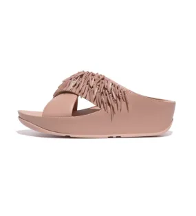 Sandalias de piel Rumba Beaded Cross slides rosa