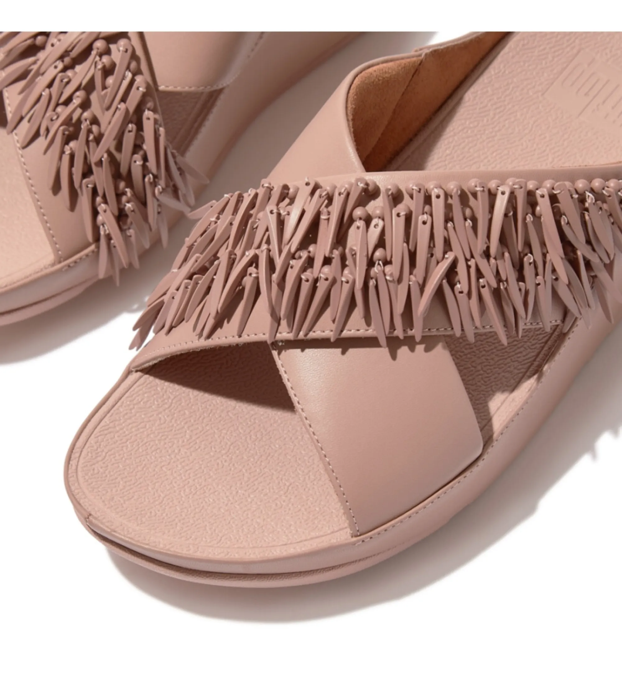 Sandalias de piel Rumba Beaded Cross slides rosa