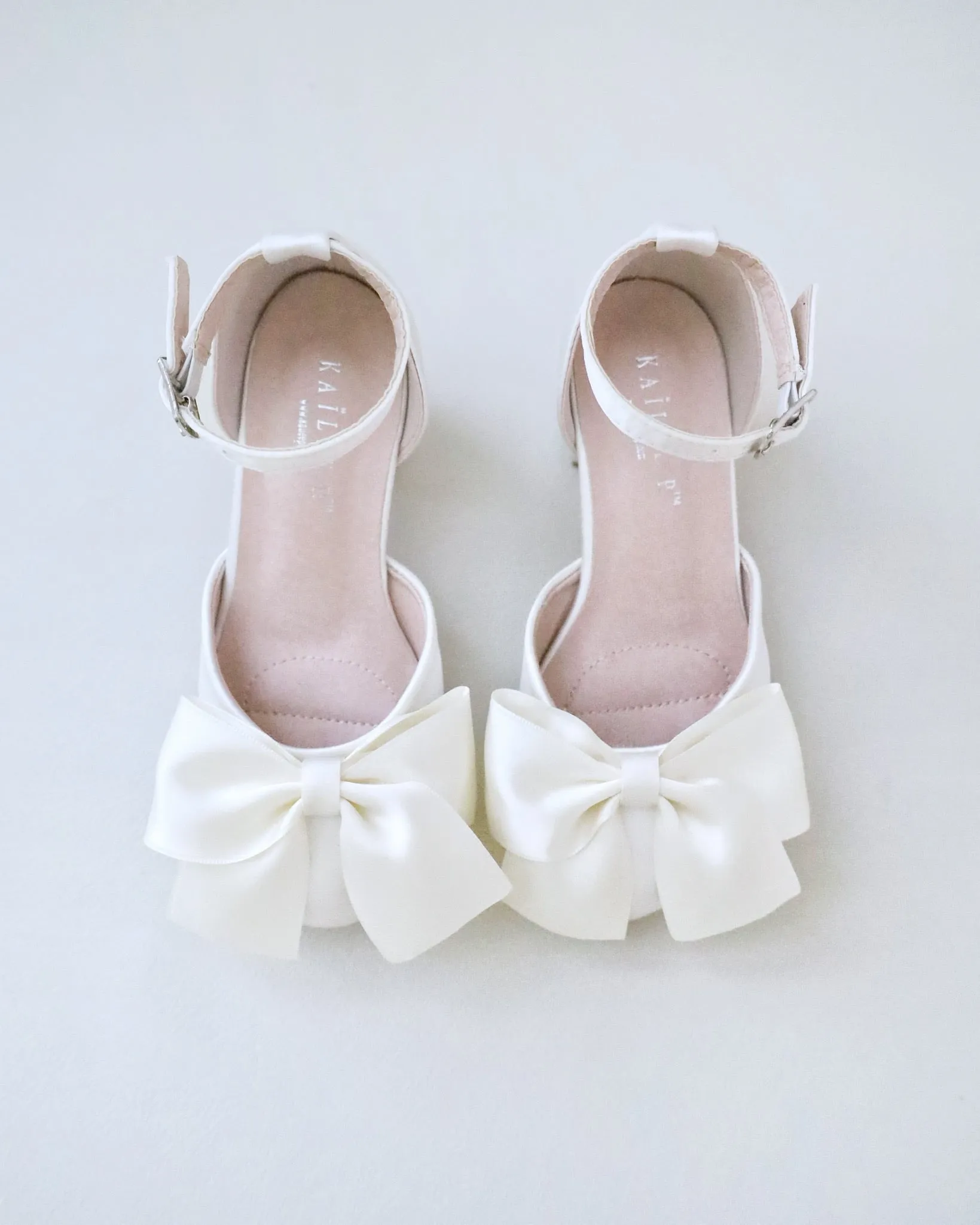 Satin Block Heel Shoes for Girls with Satin Bow