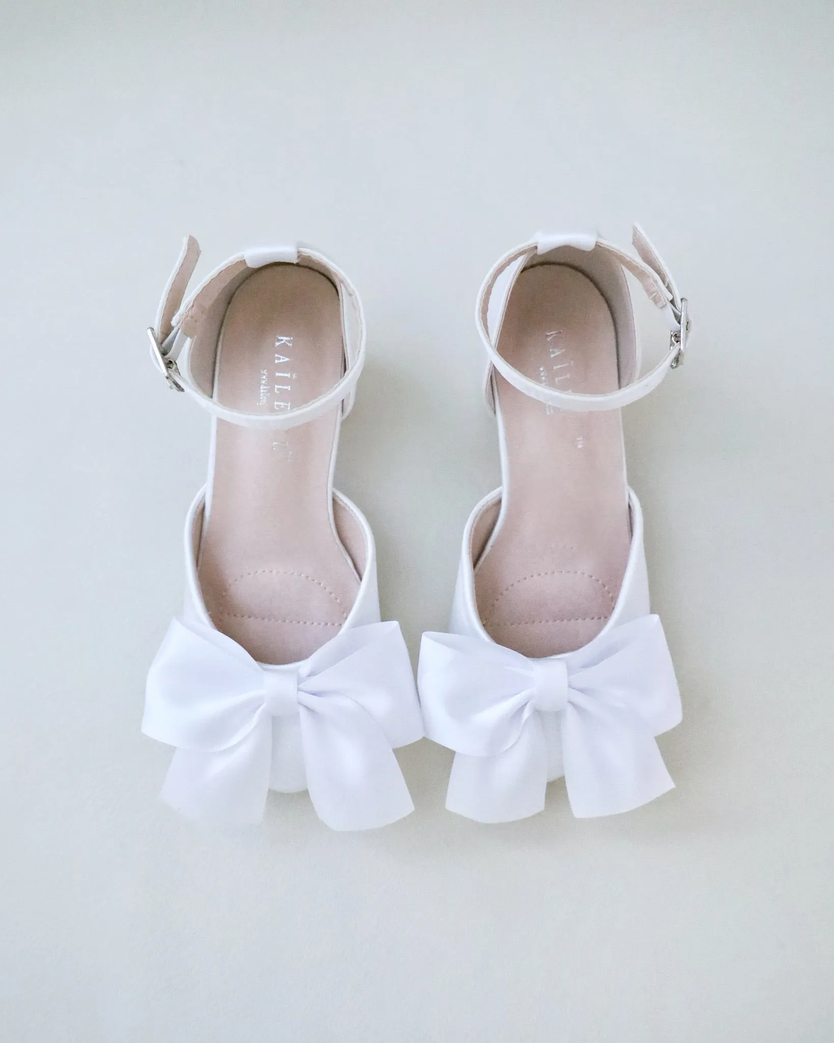 Satin Block Heel Shoes for Girls with Satin Bow