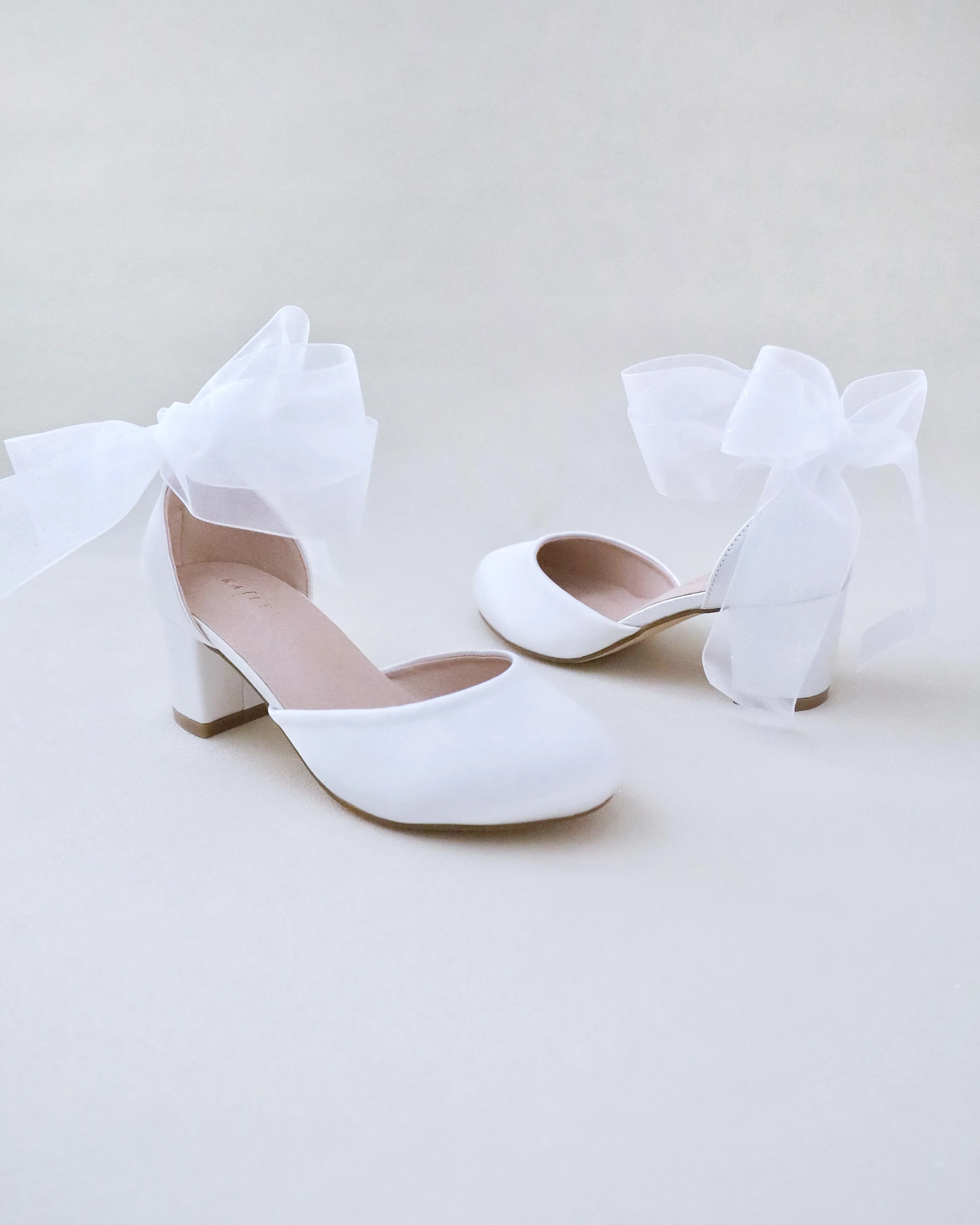 Satiny Block Heel Shoes for Girls with Ankle Tie