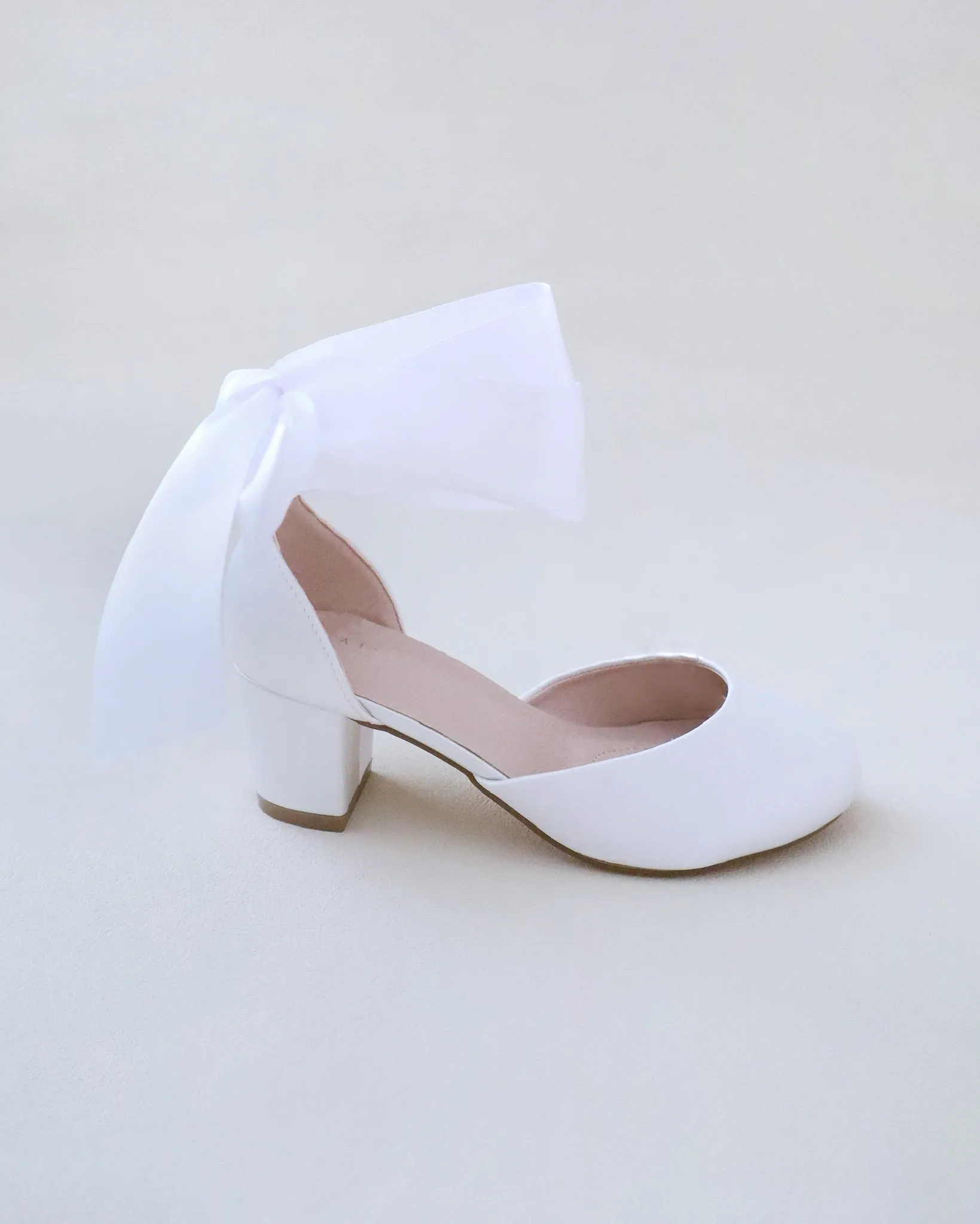 Satiny Block Heel Shoes for Girls with Ankle Tie