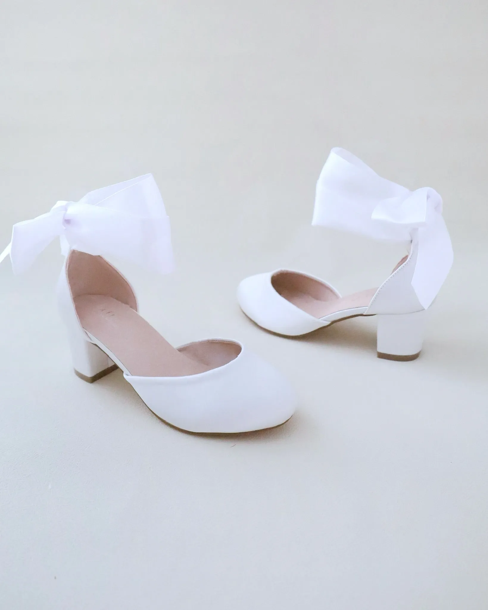 Satiny Block Heel Shoes for Girls with Ankle Tie