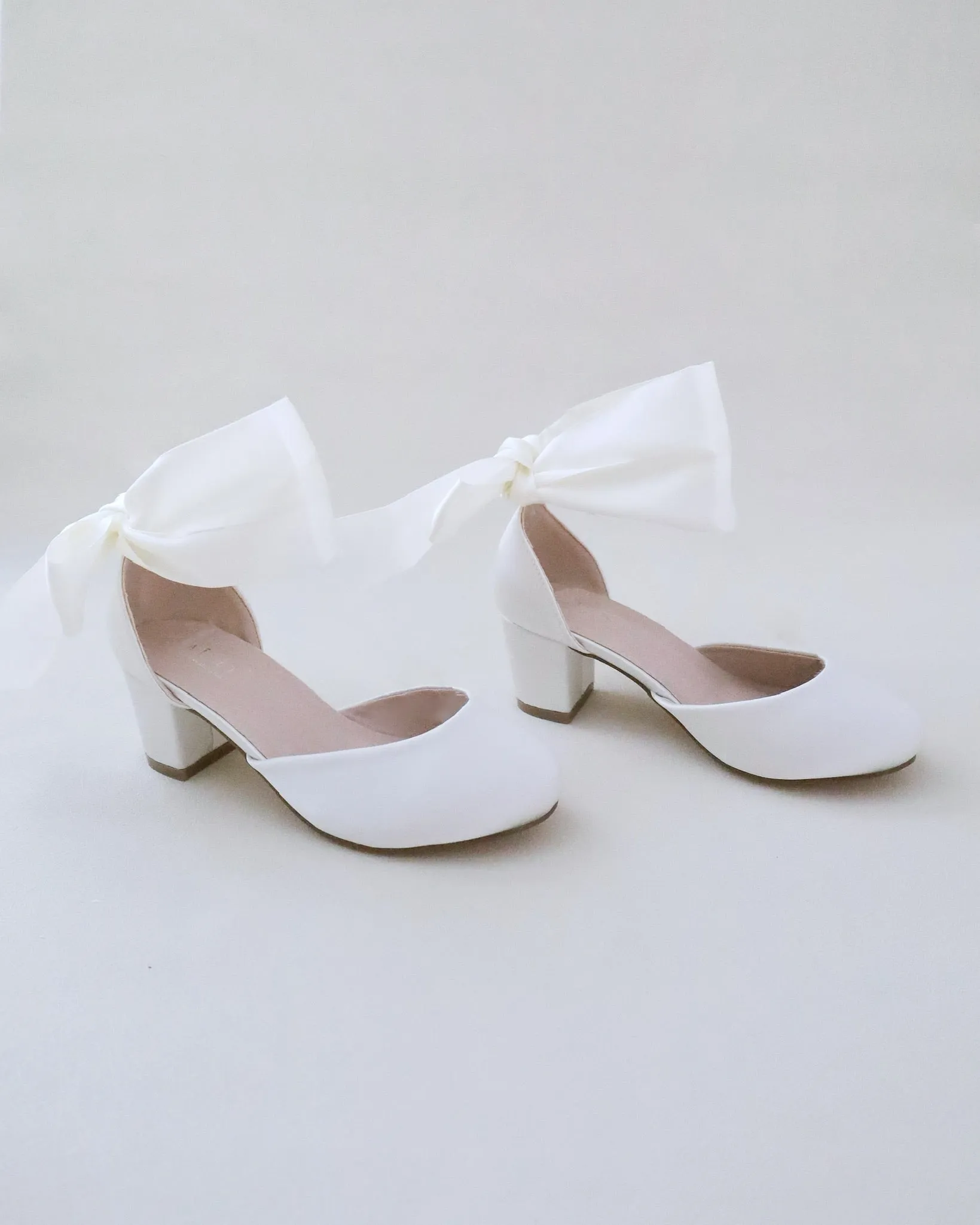 Satiny Block Heel Shoes for Girls with Ankle Tie