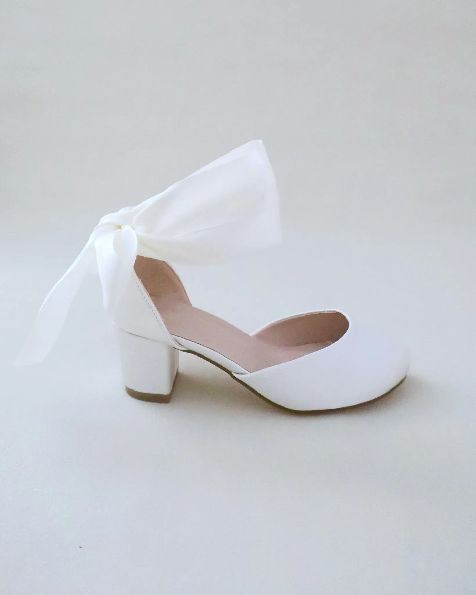 Satiny Block Heel Shoes for Girls with Ankle Tie