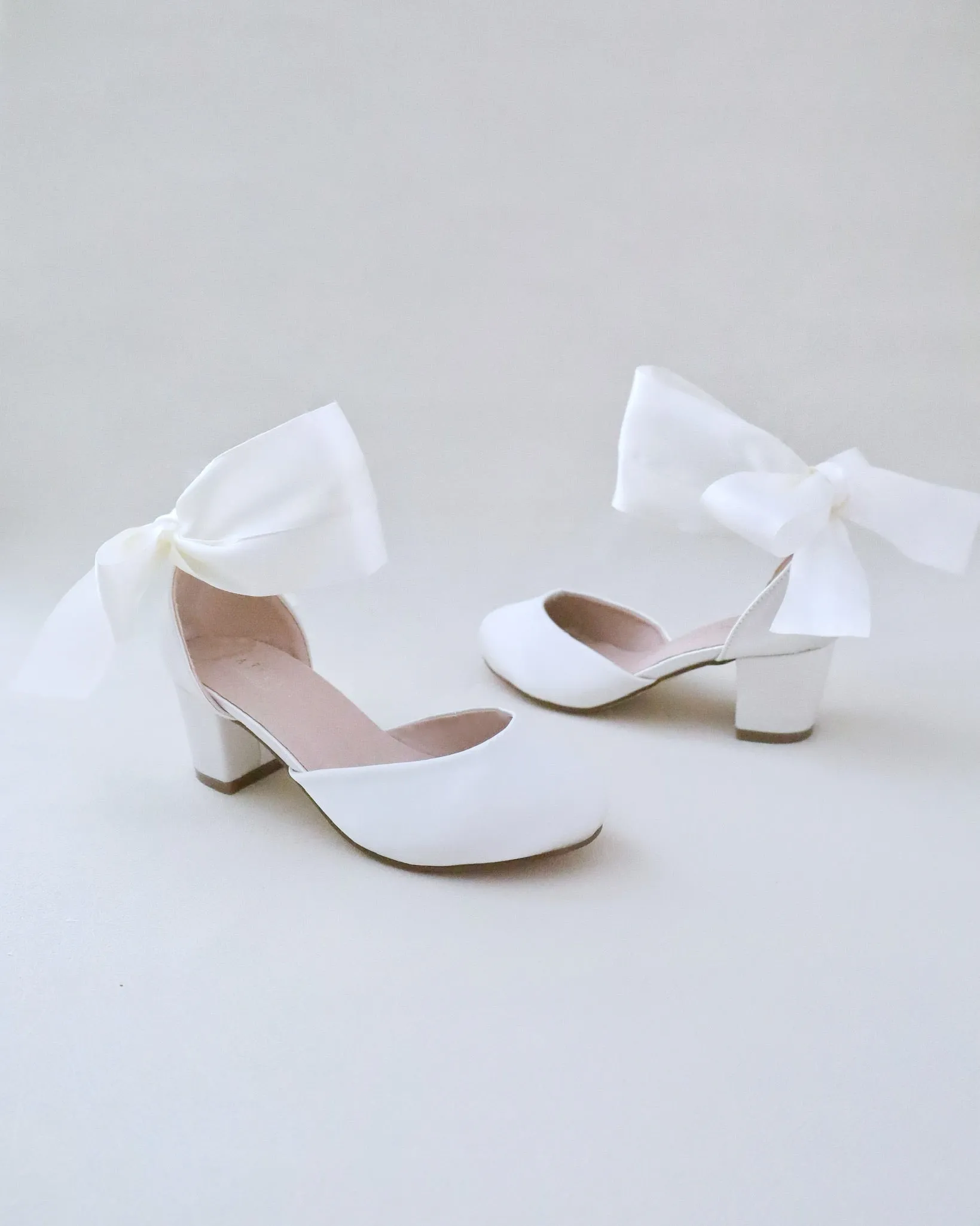 Satiny Block Heel Shoes for Girls with Ankle Tie