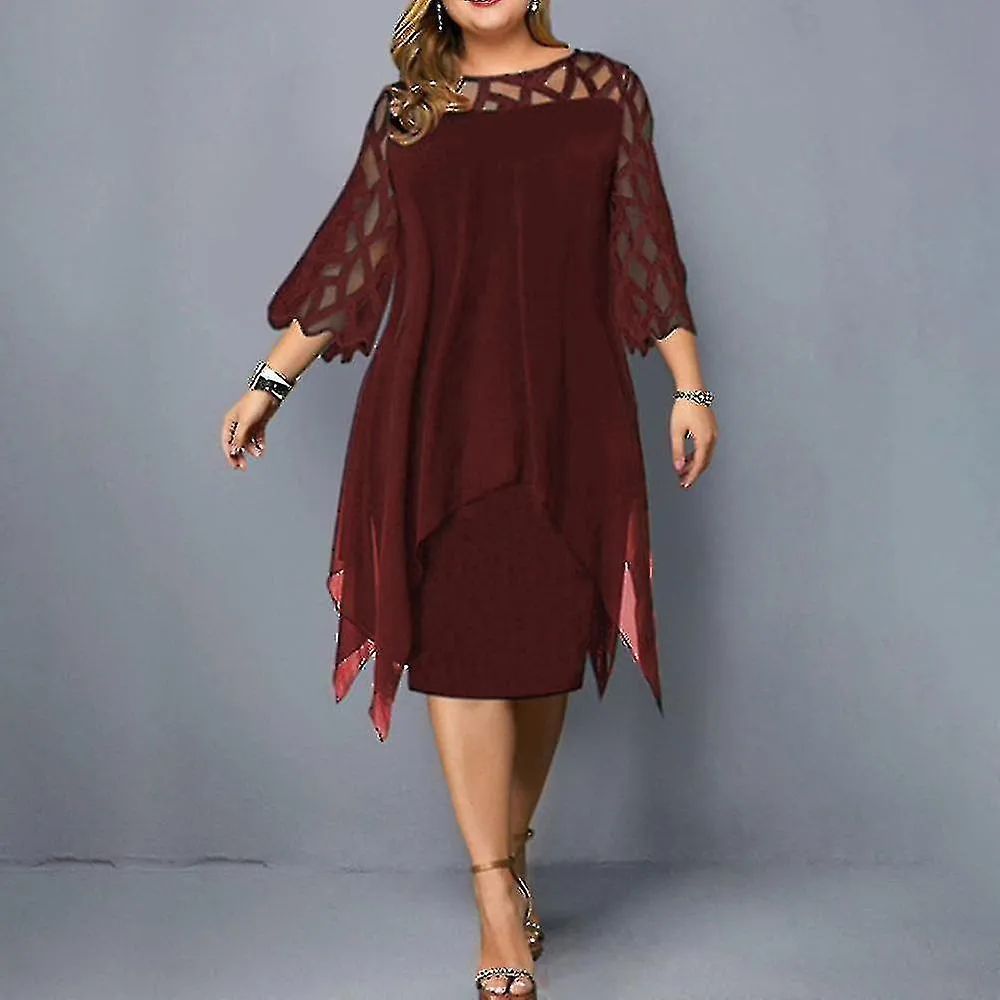 Size Dresses Lace Mesh Midi Sequin Loose Sleeve Women's Clothing Clubwear 4xl 5xl 6xl