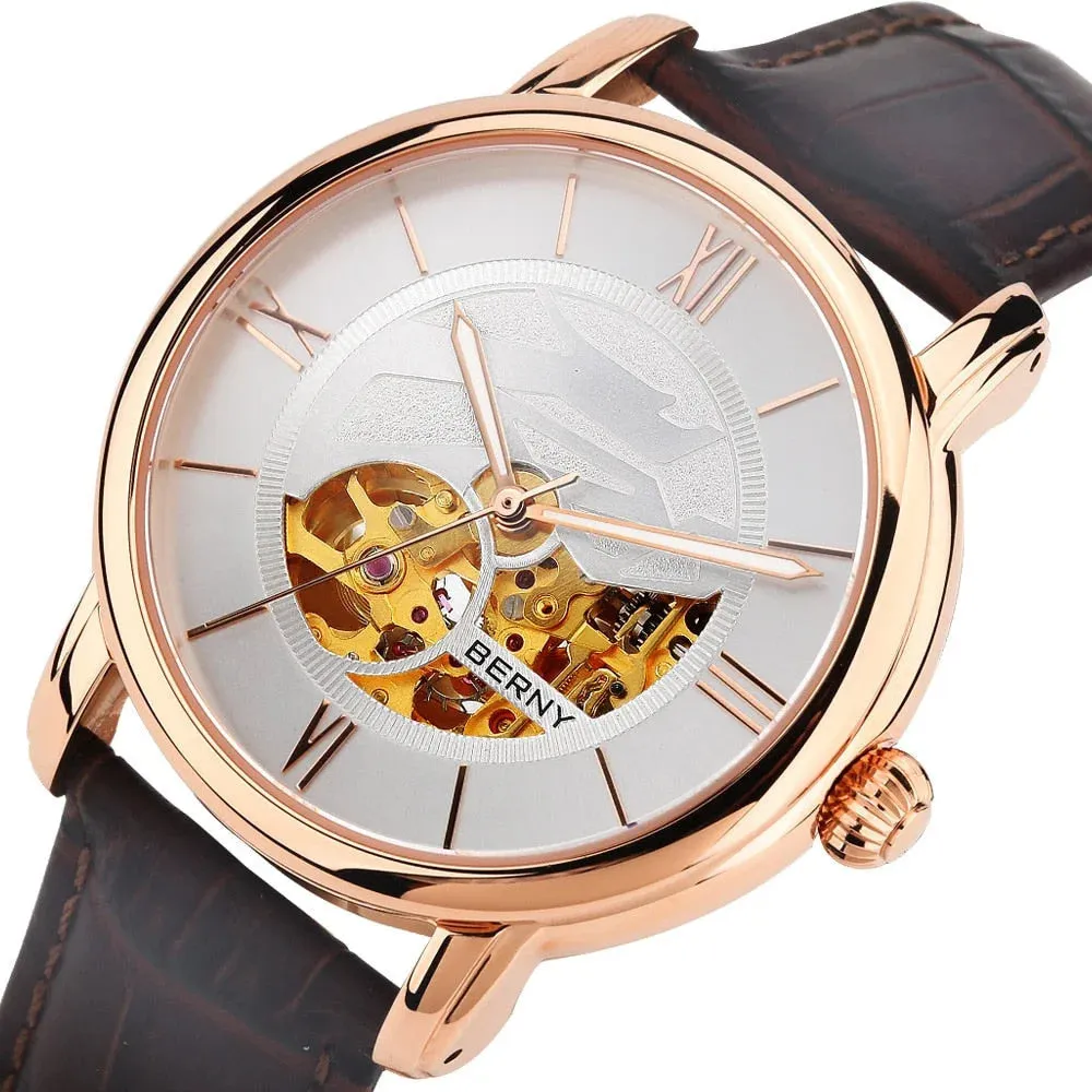 Skeleton Watches for Men Automatic Mechanical Watch Self Winding Sapphire Citizen 8N24 Luxury Gold