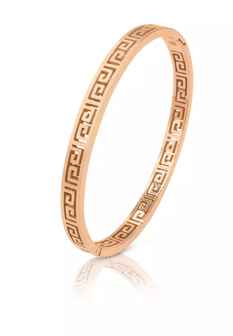 SO SEOUL Greek Meander Key Rose Gold Hinged Bangle