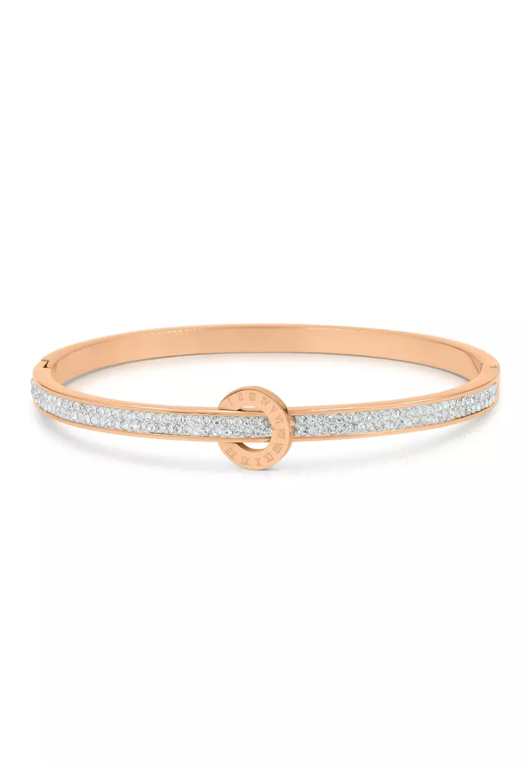 SO SEOUL Olivia Orbit Double Row Austrian Crystal Rose Gold Hinged Bangle