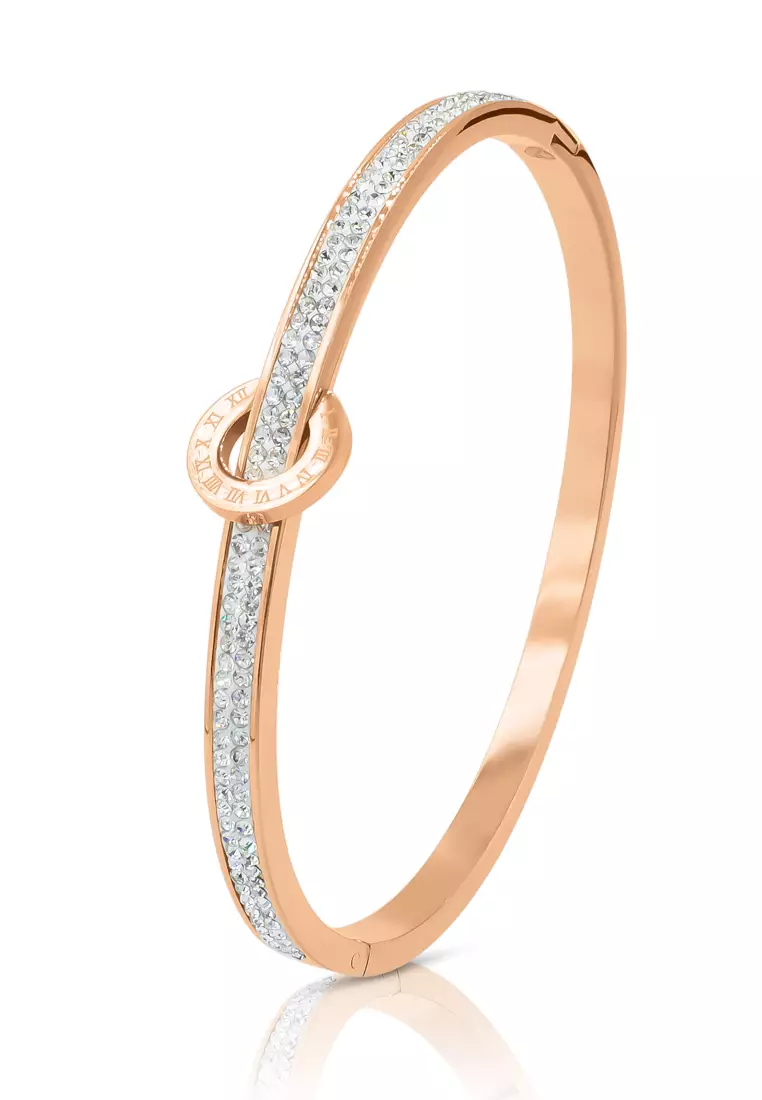 SO SEOUL Olivia Orbit Double Row Austrian Crystal Rose Gold Hinged Bangle