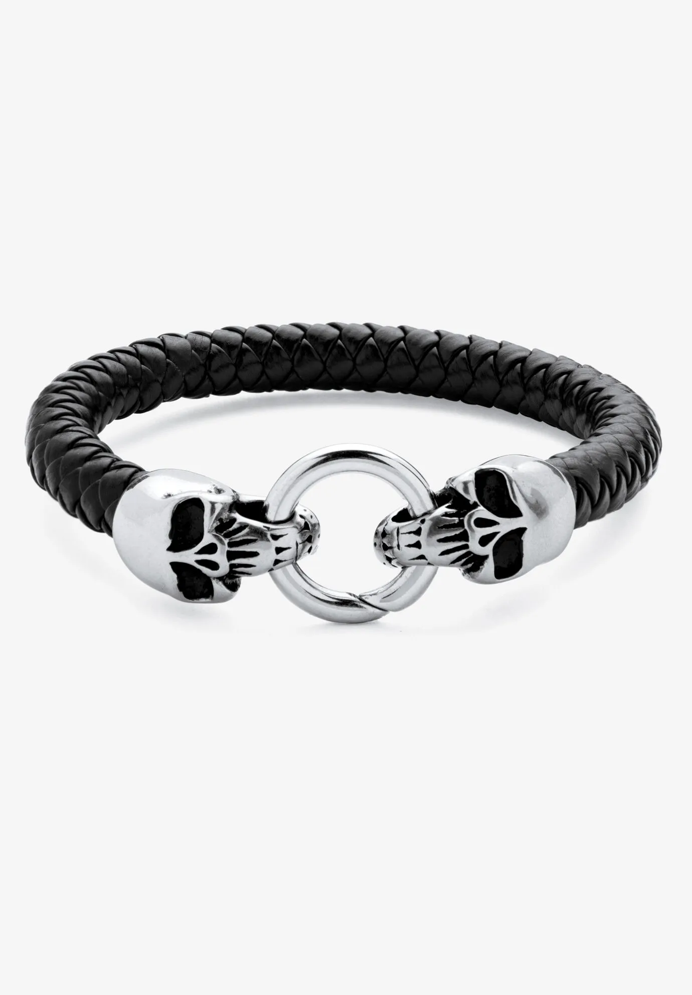 Stainless Steel Double Skull Bangle Bracelet 9"