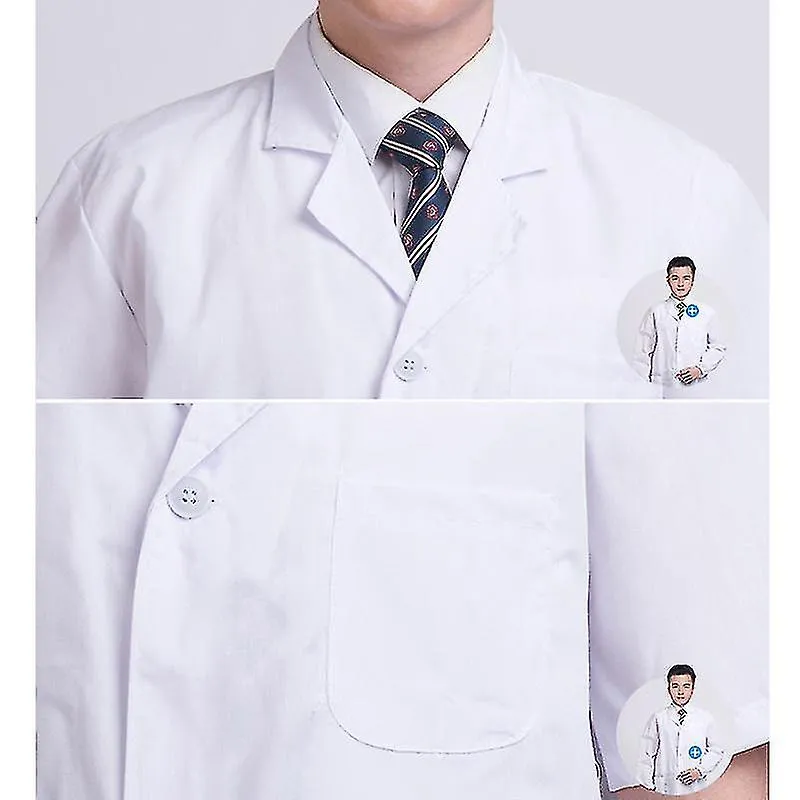 Summer Unisex White Lab Coat Short Sleeve Pockets Uniform Work Wear Doctor Nurse Clothing