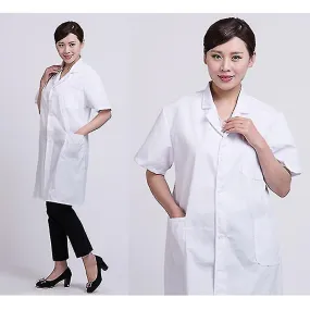 Summer Unisex White Lab Coat Short Sleeve Pockets Uniform Work Wear Doctor Nurse Clothing