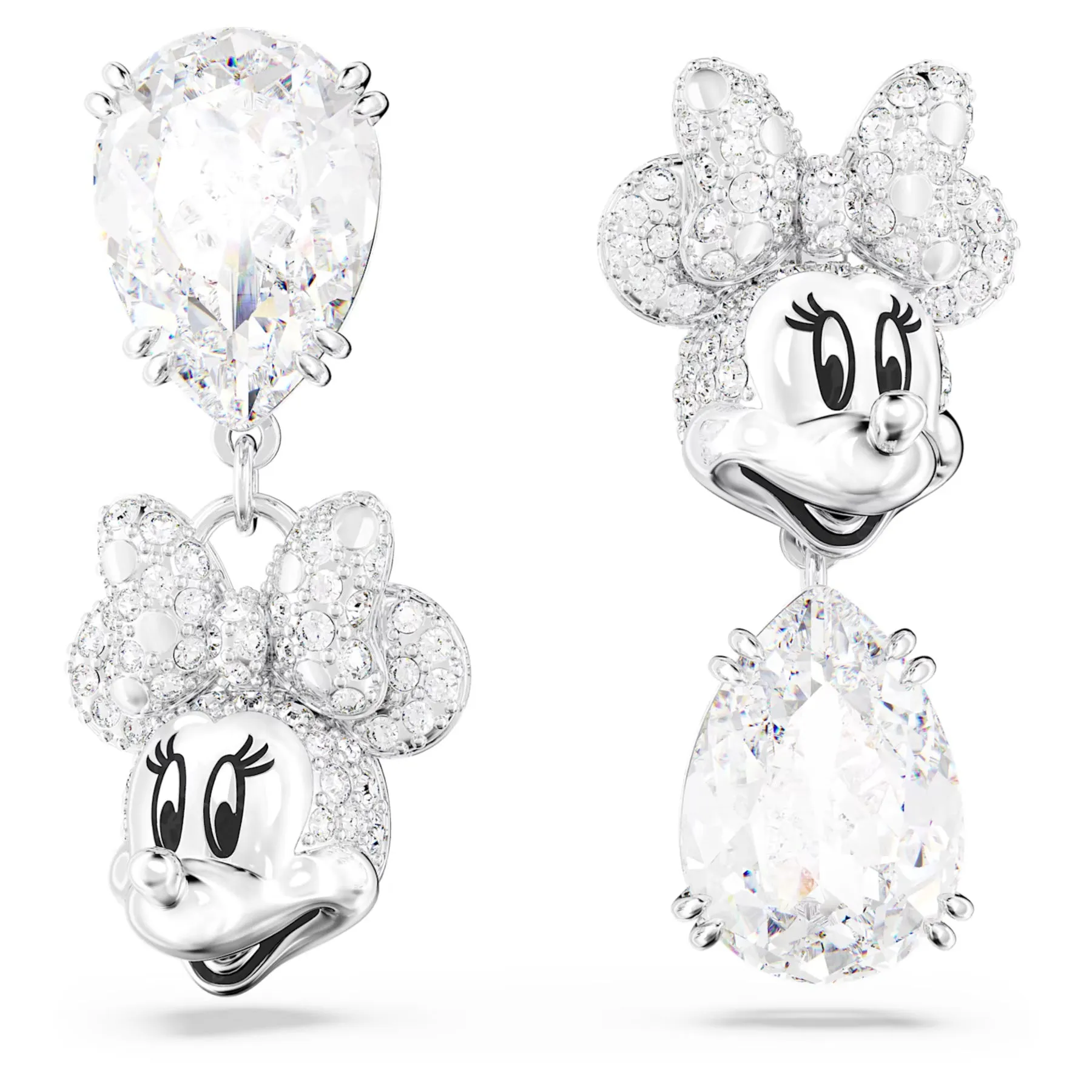 Swarovski Disney Minnie Mouse Drop Earrings Asymmetrical , White, Rhodium -5668779