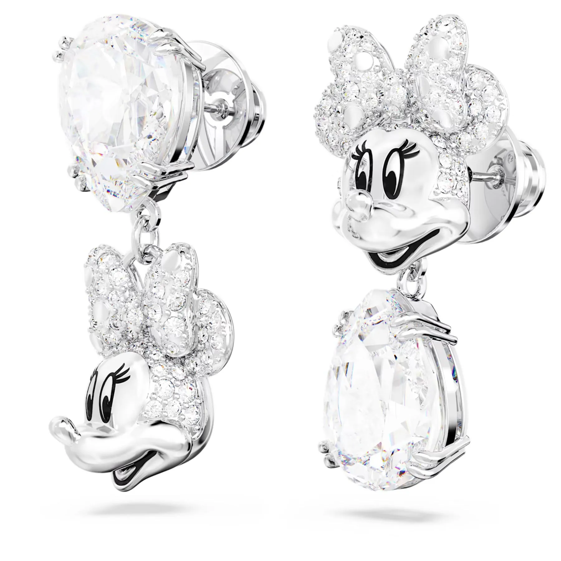 Swarovski Disney Minnie Mouse Drop Earrings Asymmetrical , White, Rhodium -5668779